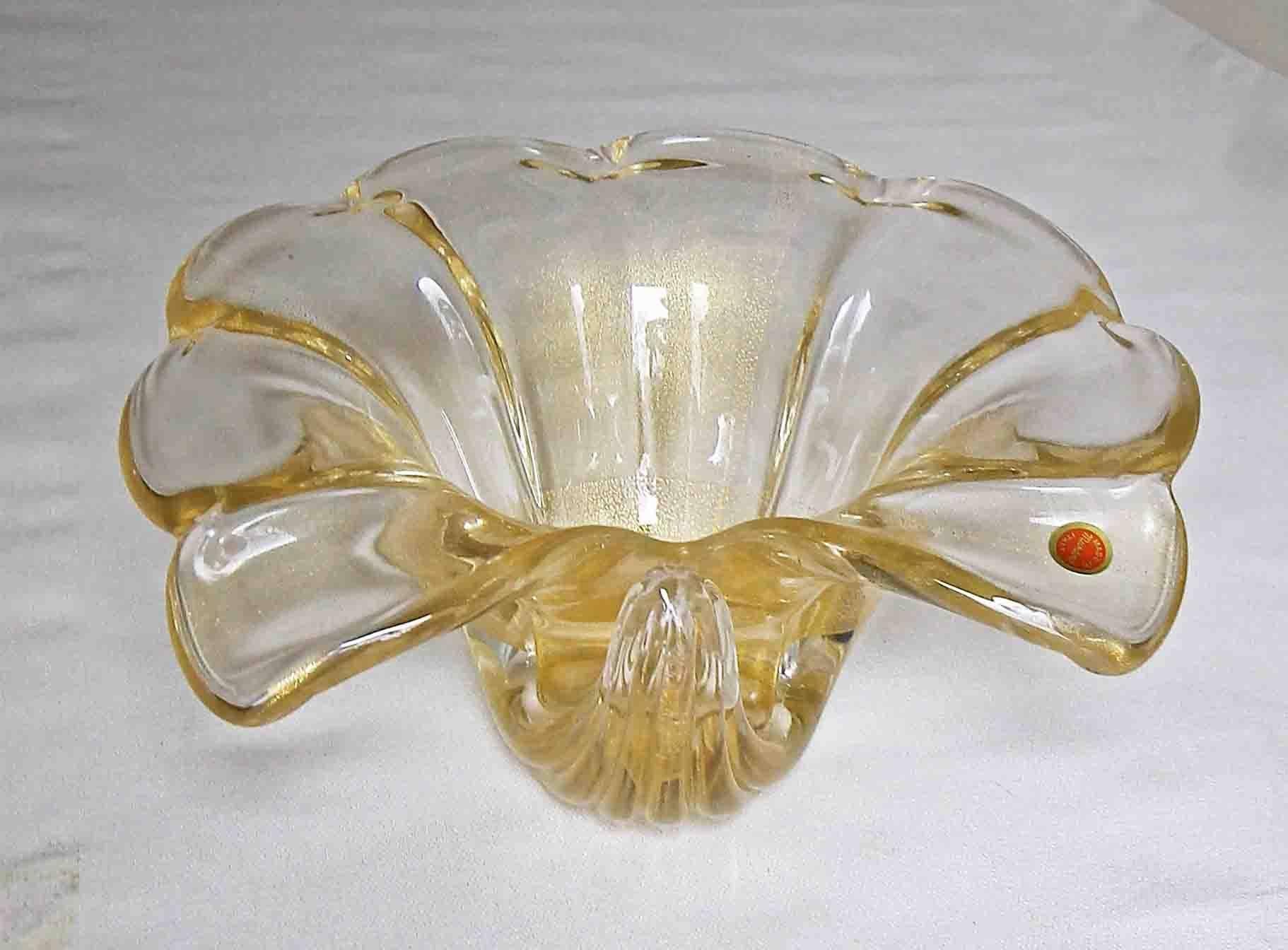 Late 20th Century Large Barovier Murano Gold Seashell Centerpiece Bowl For Sale