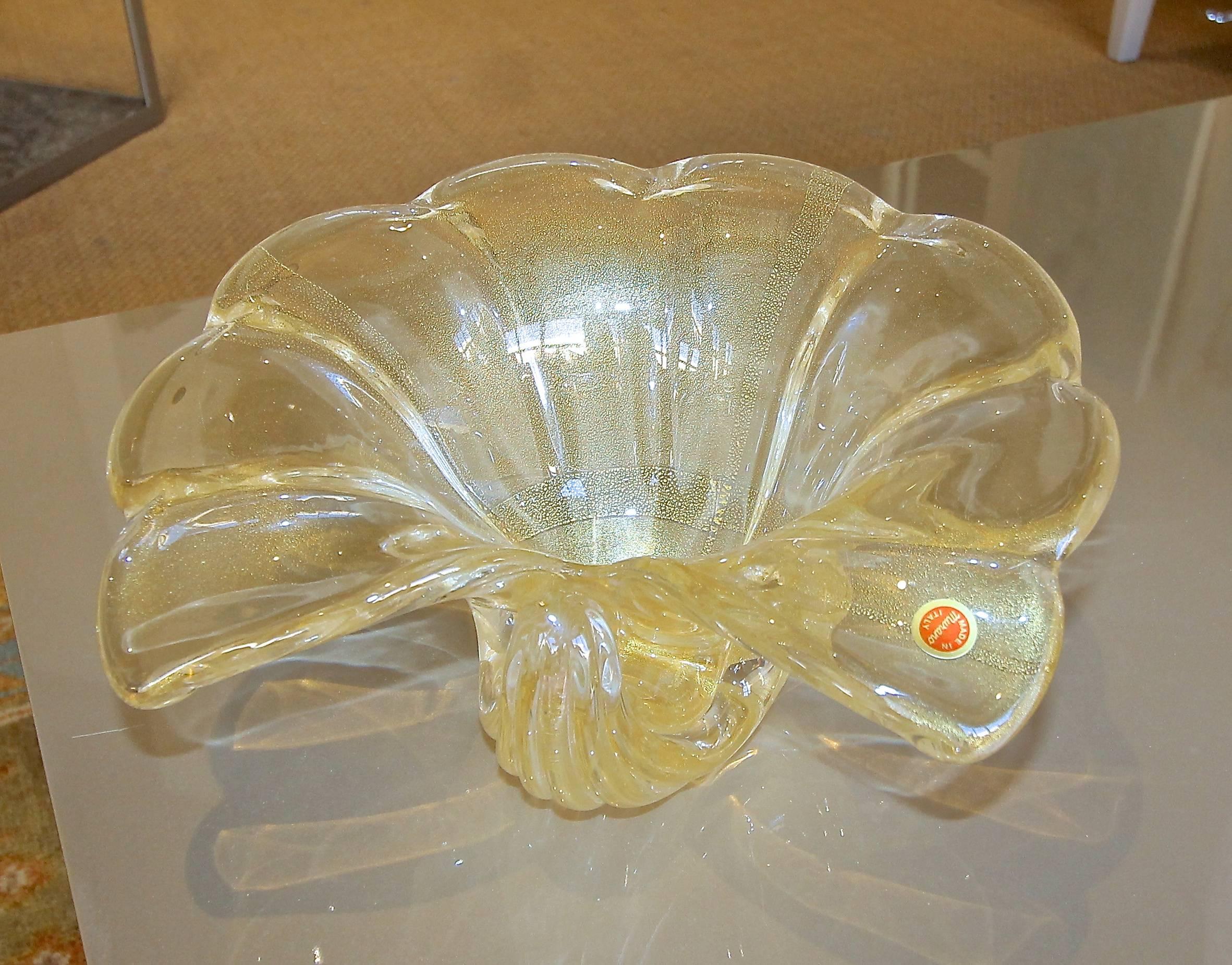 Large Barovier Murano Gold Seashell Centerpiece Bowl For Sale 1