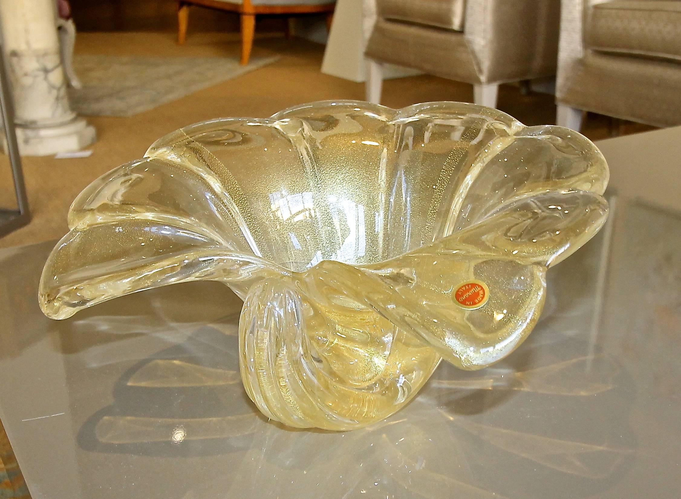 Grand bol de centre de table Barovier en or en forme de coquillages de Murano en vente 3