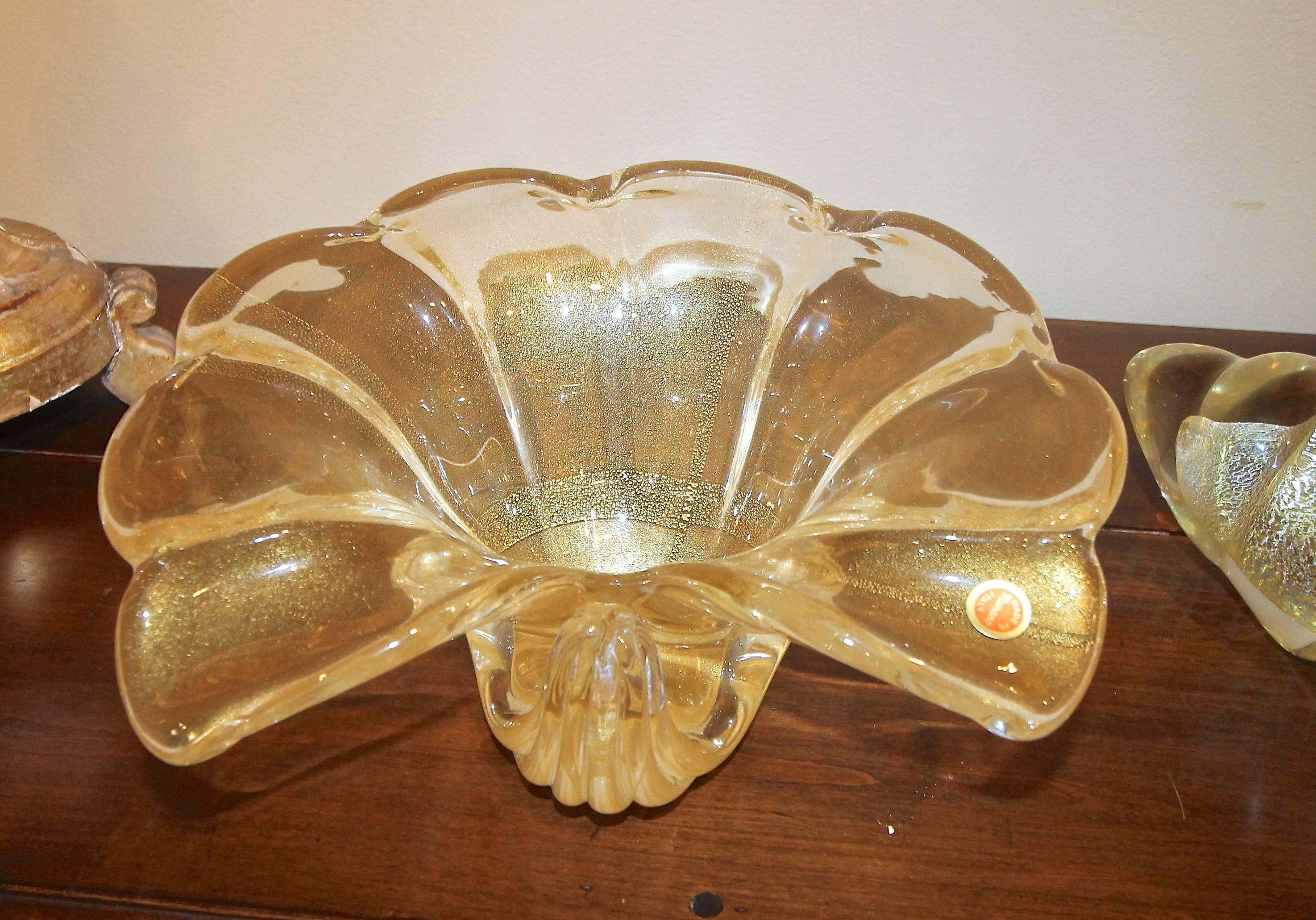 Grand bol de centre de table Barovier en or en forme de coquillages de Murano en vente 2