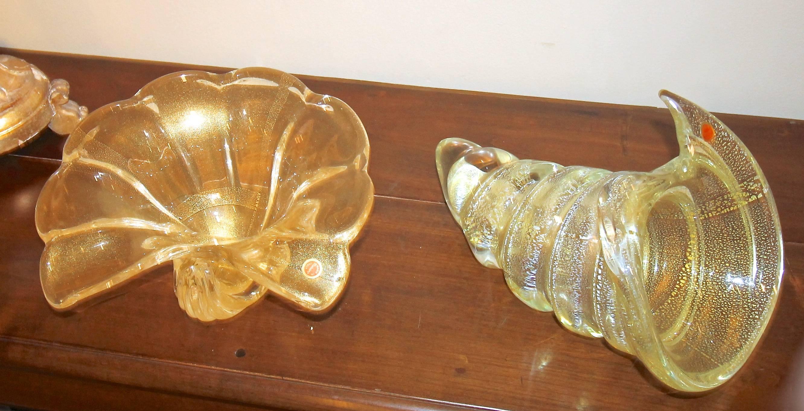 Grand bol de centre de table Barovier en or en forme de coquillages de Murano en vente 4