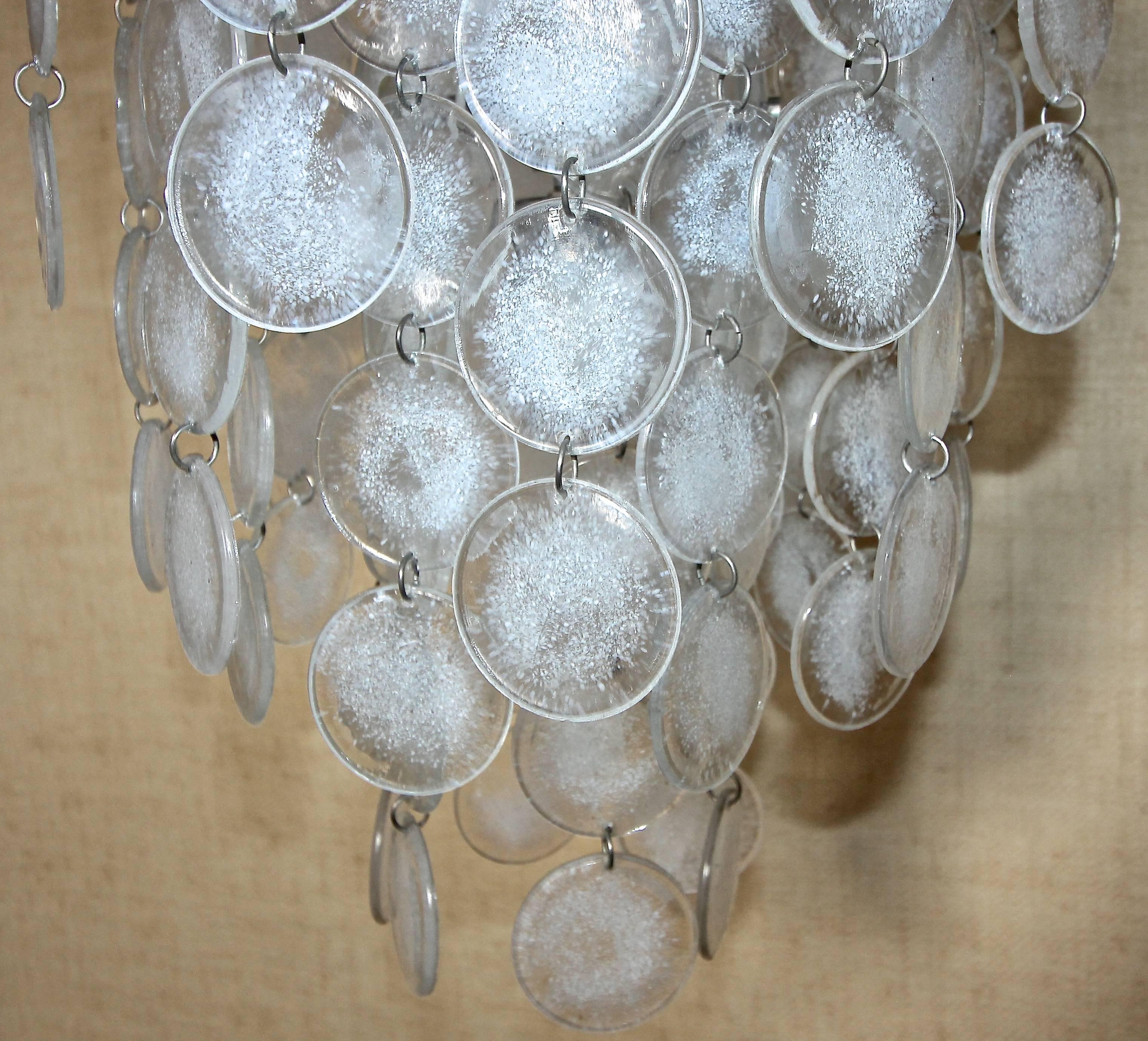Murano Mazzega Cascading Clear and White Glass Disk Chandelier For Sale 2