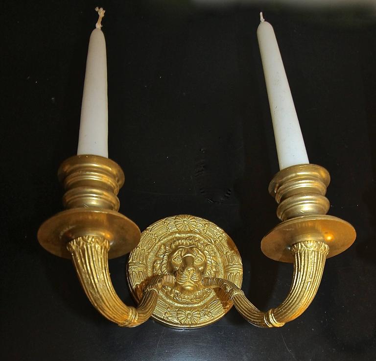 Pair Of French Empire Style Lion Head Candle Holder Wall Sconces At Empire Revival Pair Of French Style Lion Head Candle Holder Wall Sconces For
