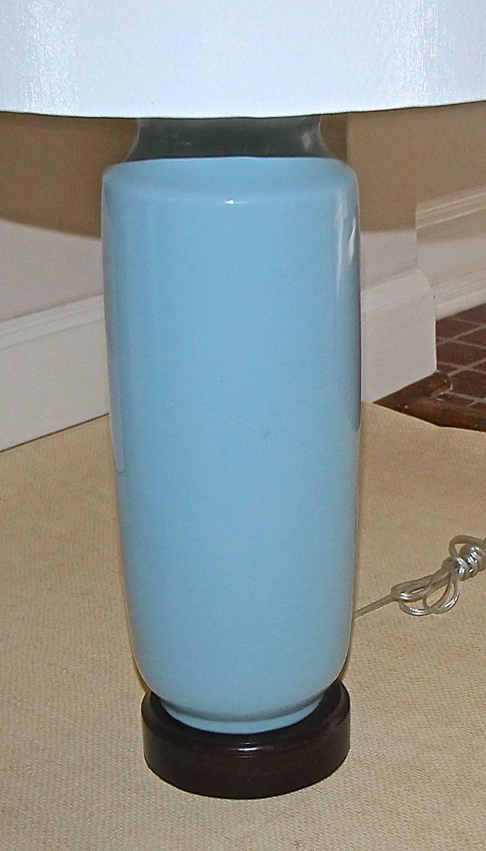 Pair of Custom Pale Blue Ceramic Lamps  3