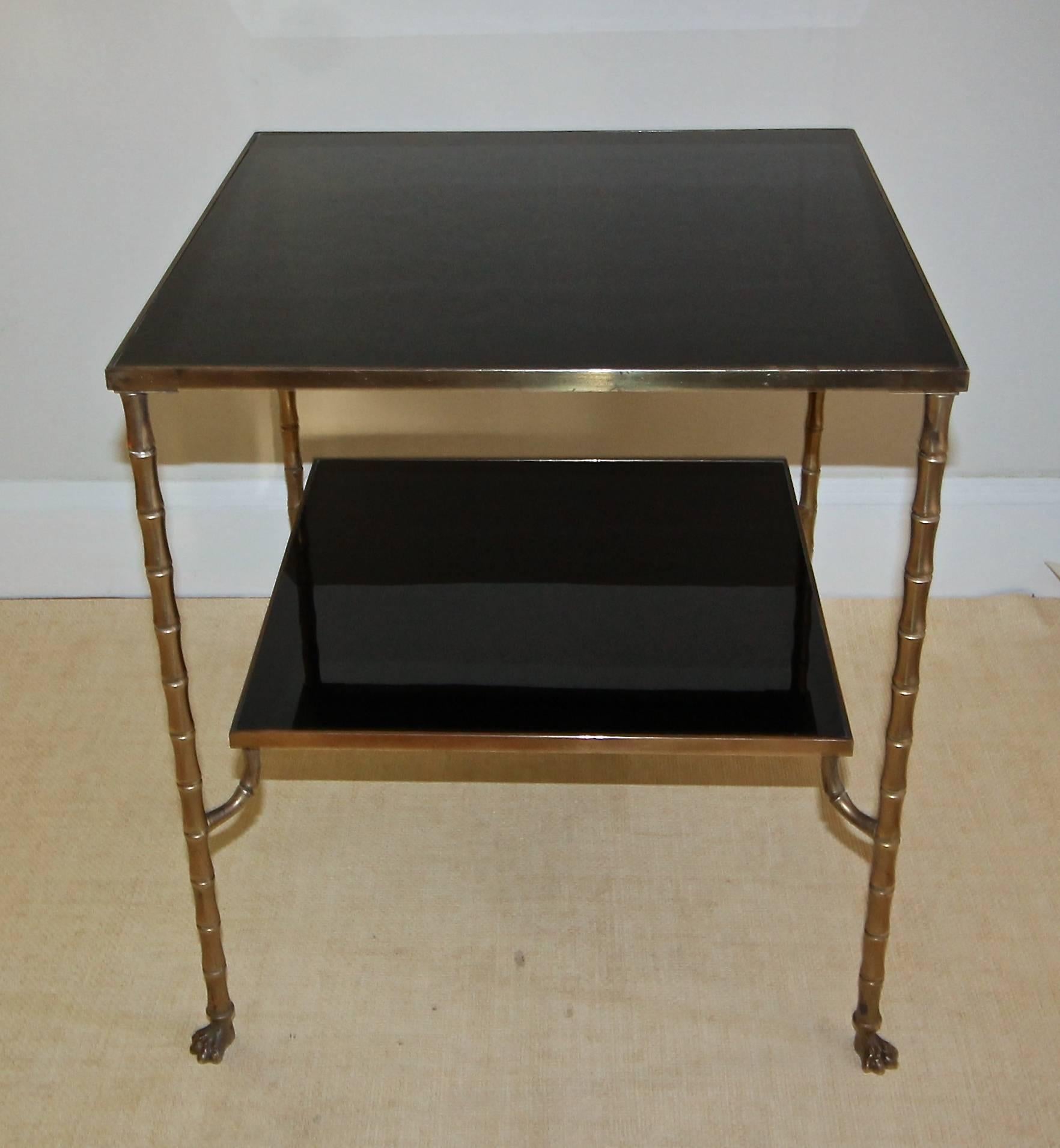 Mid-20th Century Maison Baguès Faux Bronze Bamboo Two-Tier Side Table