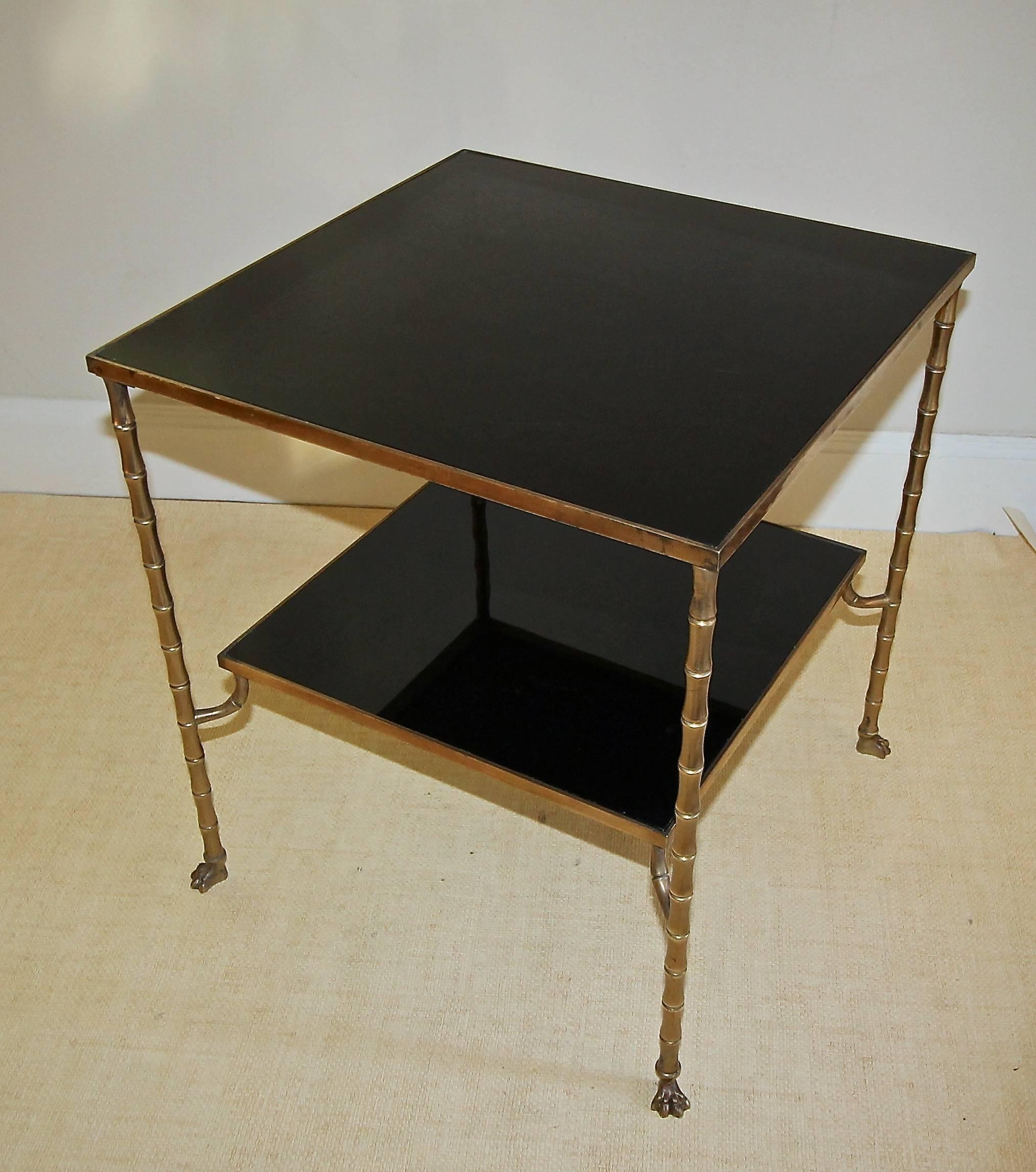 French Maison Baguès Faux Bronze Bamboo Two-Tier Side Table