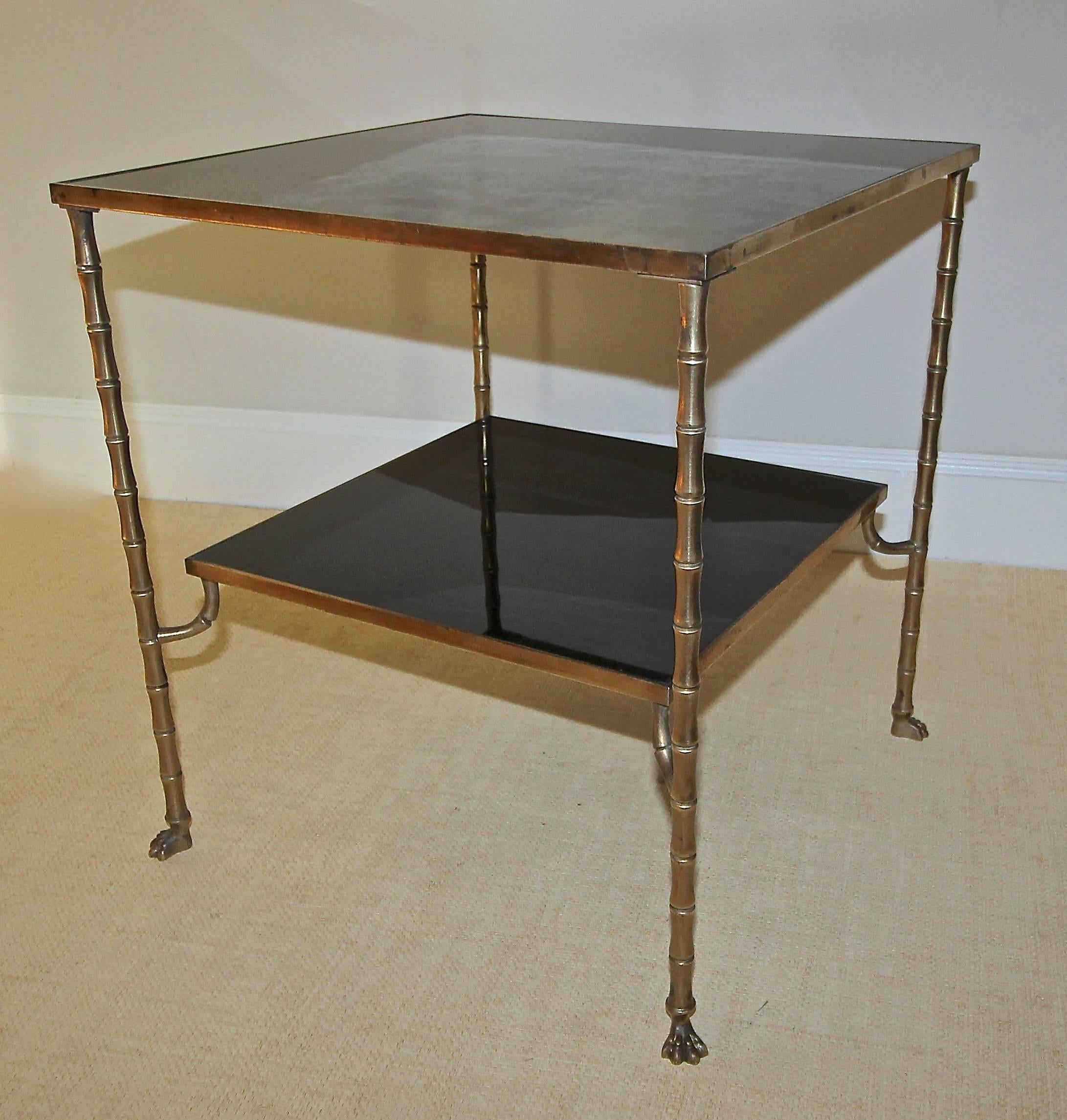 Maison Baguès Faux Bronze Bamboo Two-Tier Side Table In Good Condition In Dallas, TX