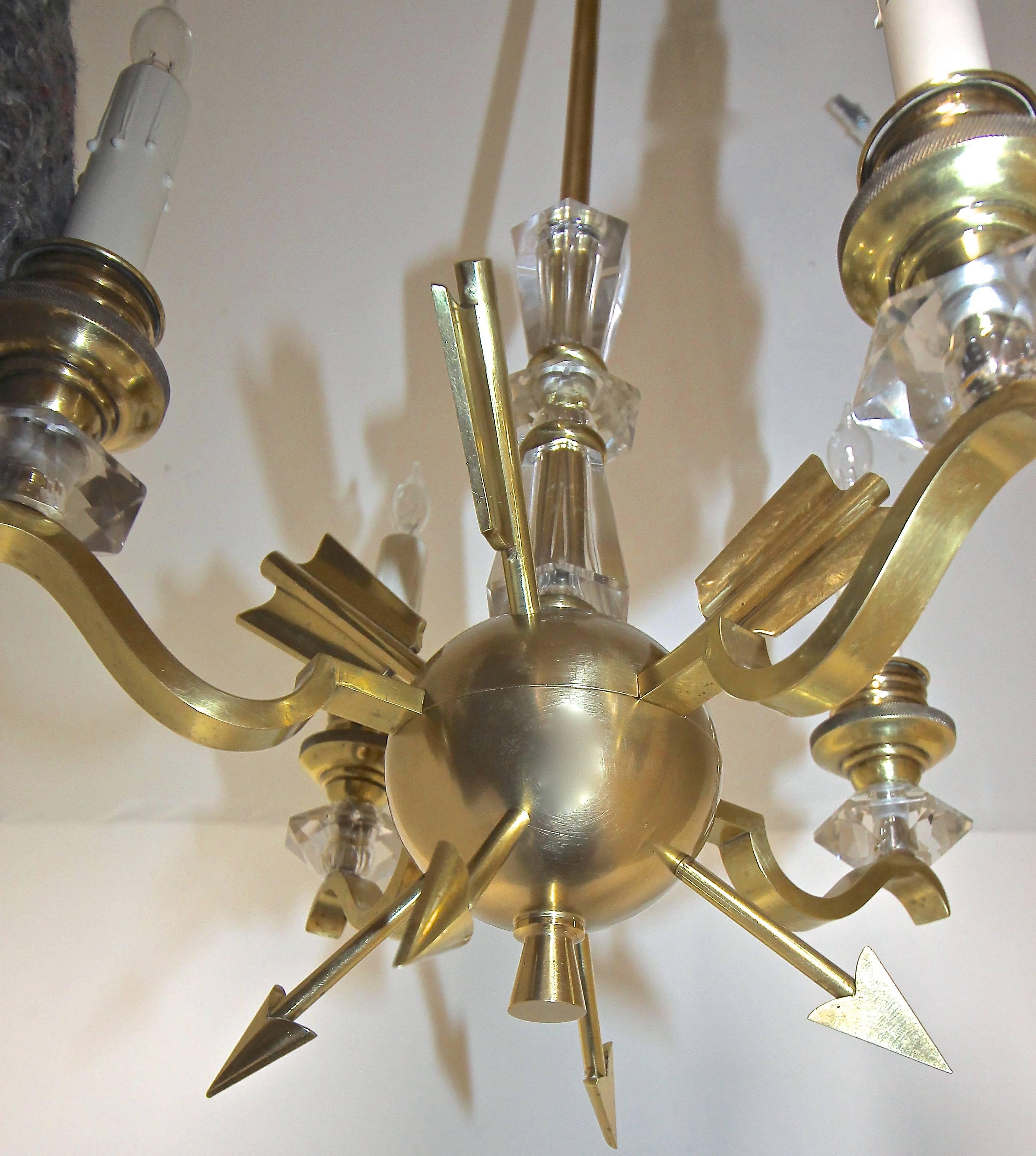 Mid-20th Century French Brass and Crystal Directoire Style Chandelier with Arrows