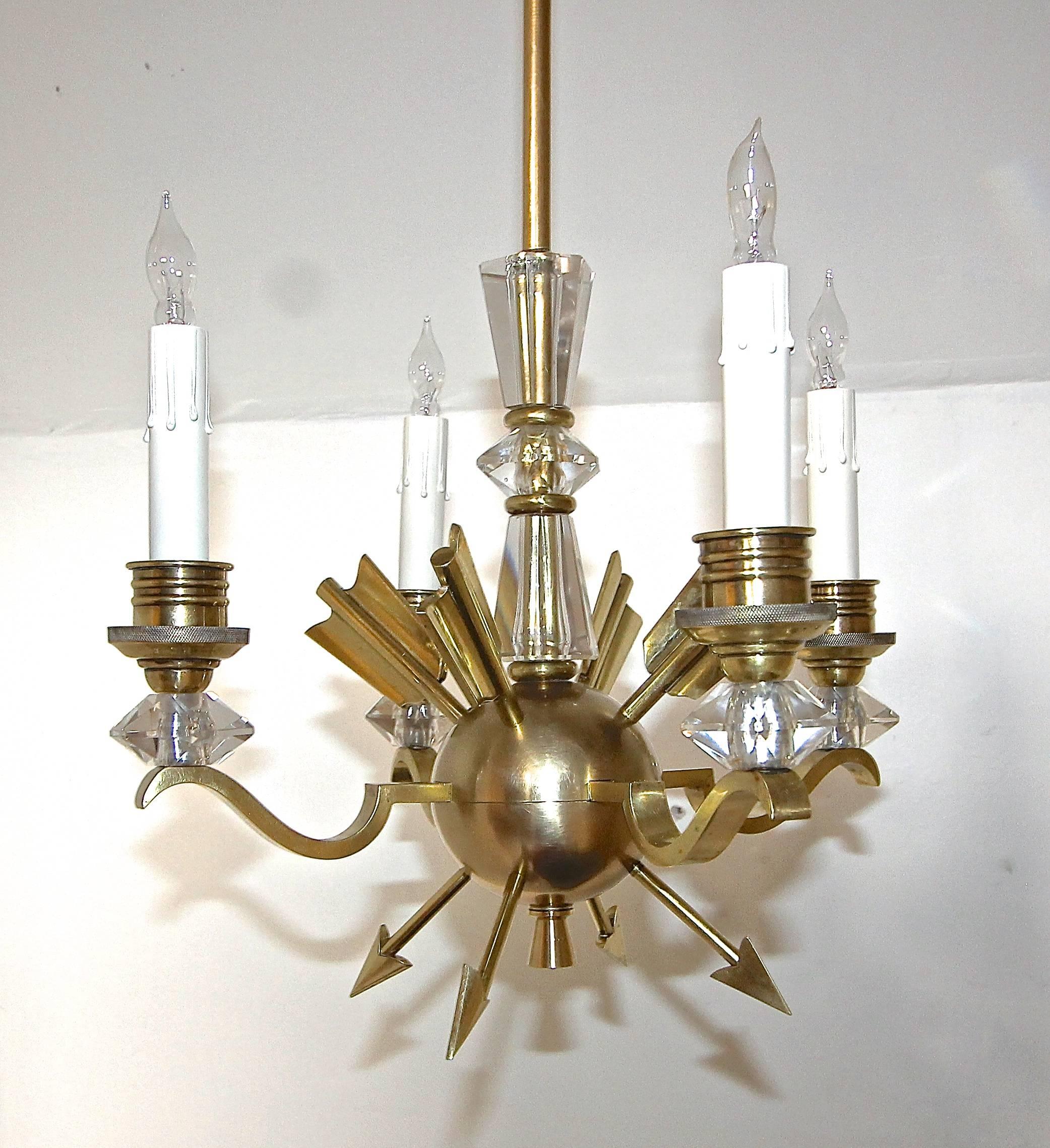 French Brass and Crystal Directoire Style Chandelier with Arrows 5