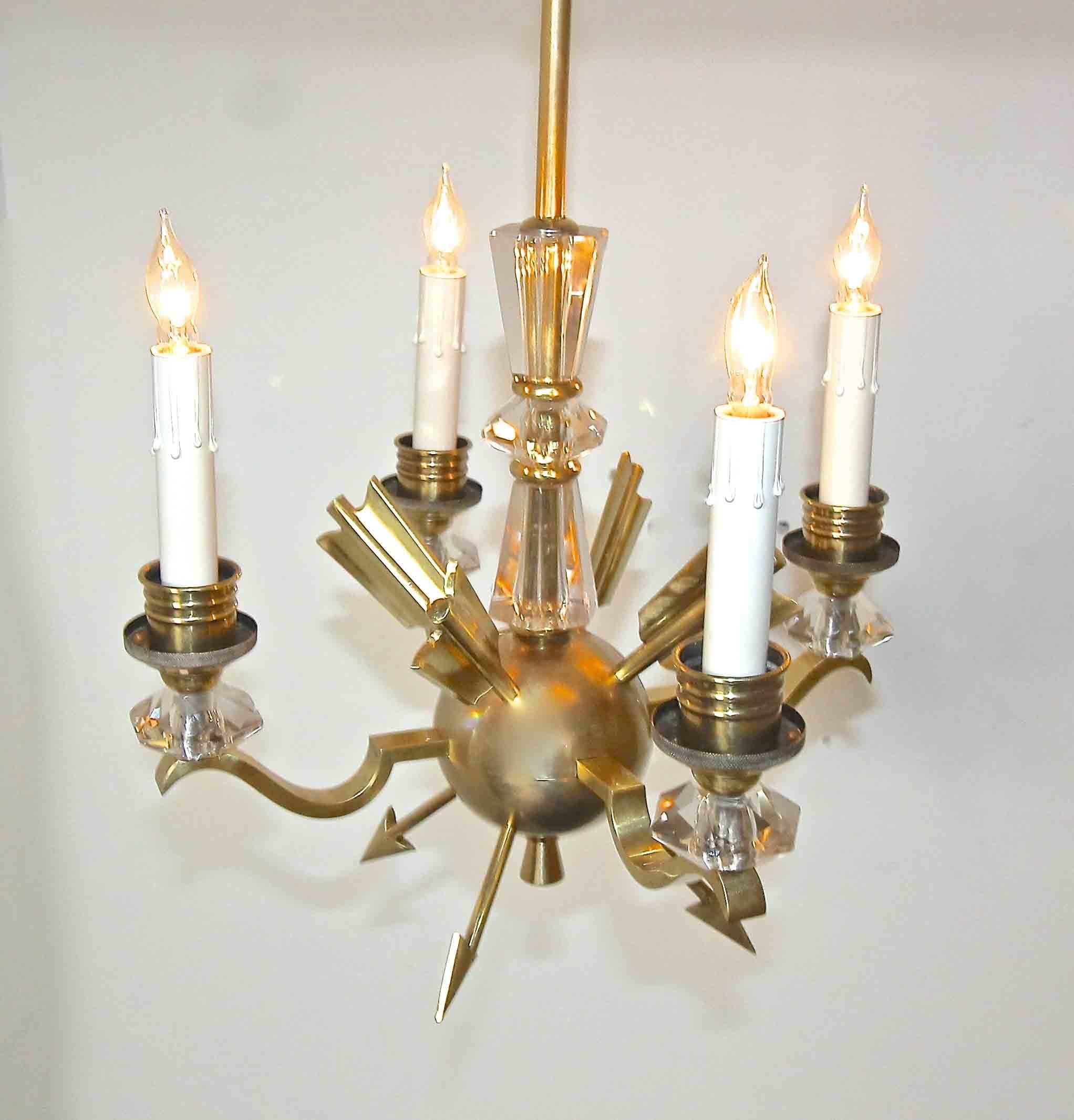 French Brass and Crystal Directoire Style Chandelier with Arrows 4
