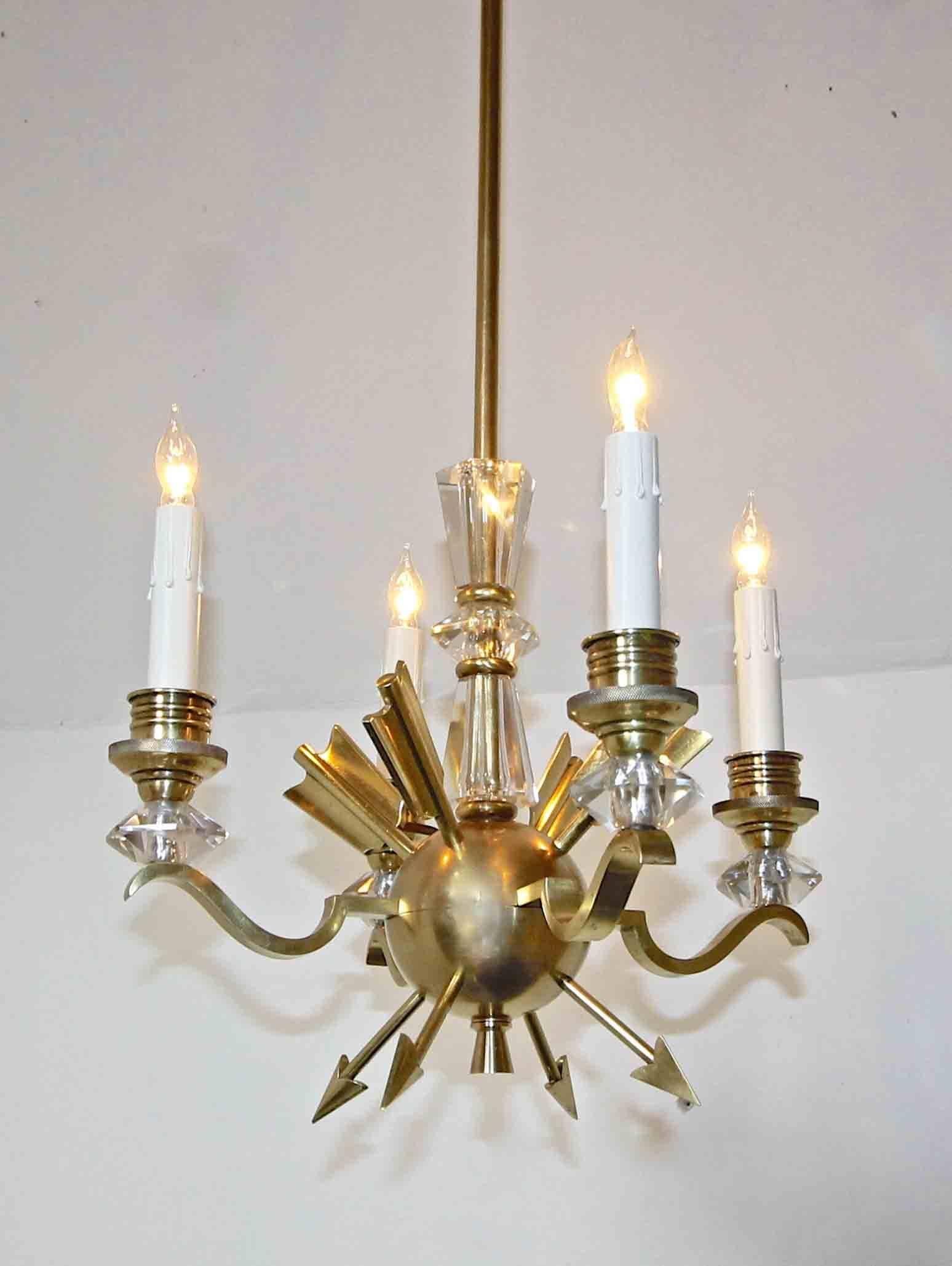 French Brass and Crystal Directoire Style Chandelier with Arrows 1