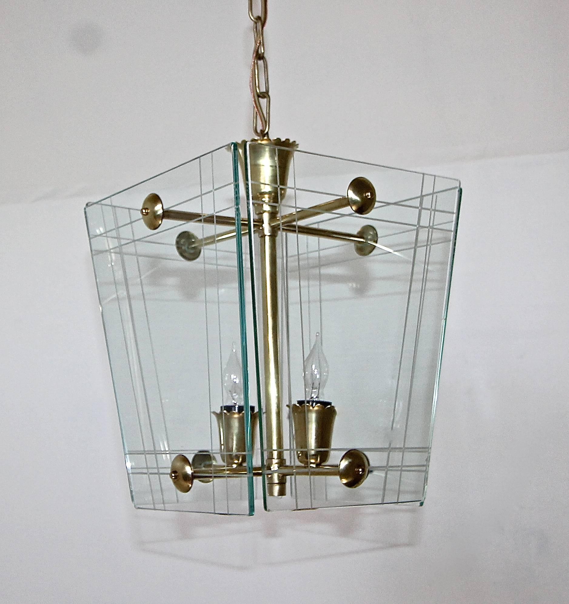 Italian Fontana Arte Style Hall Entry Glass Pendant In Good Condition For Sale In Dallas, TX