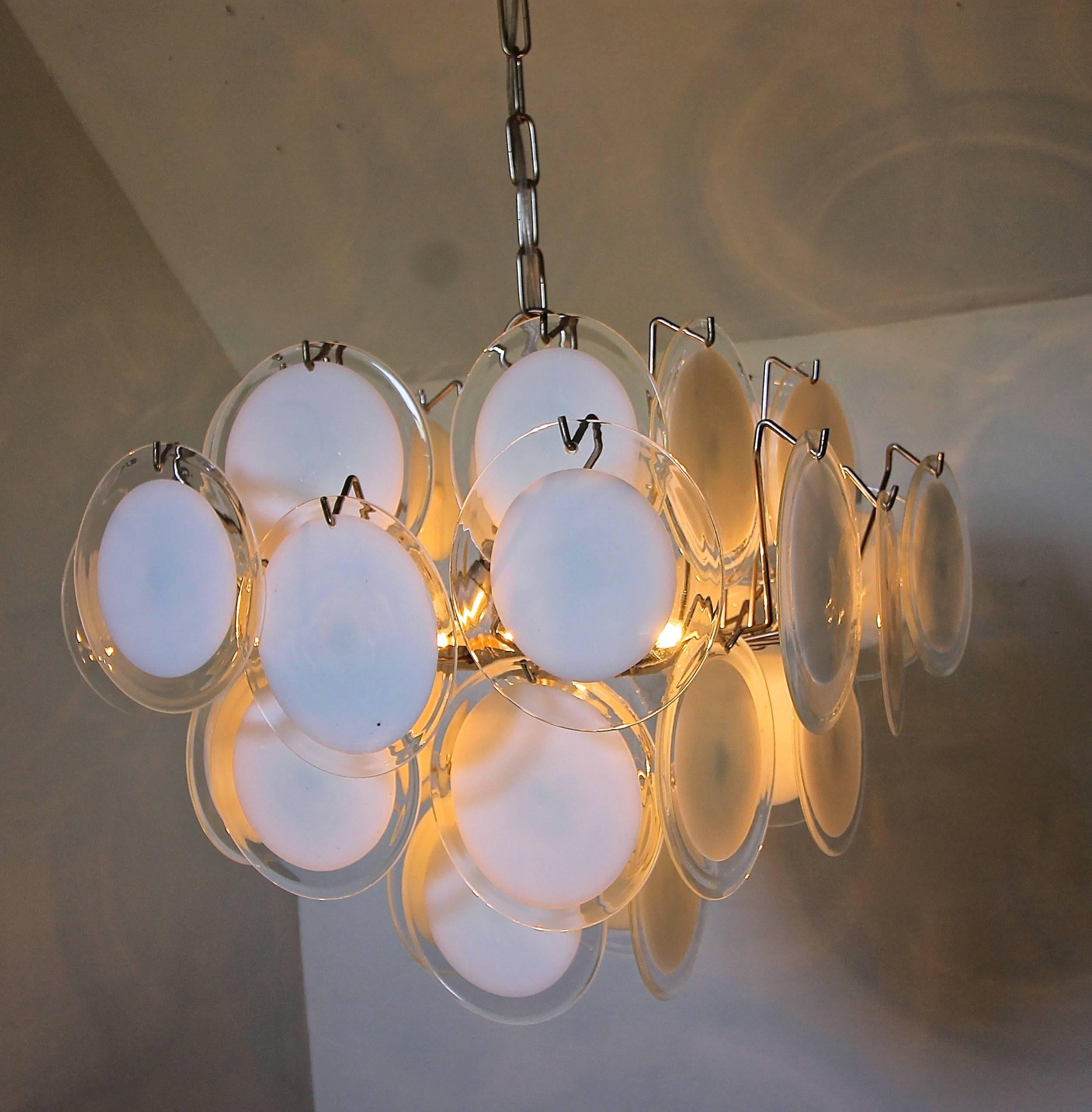 Vistosi Murano Clear and White Disc Chandelier 2
