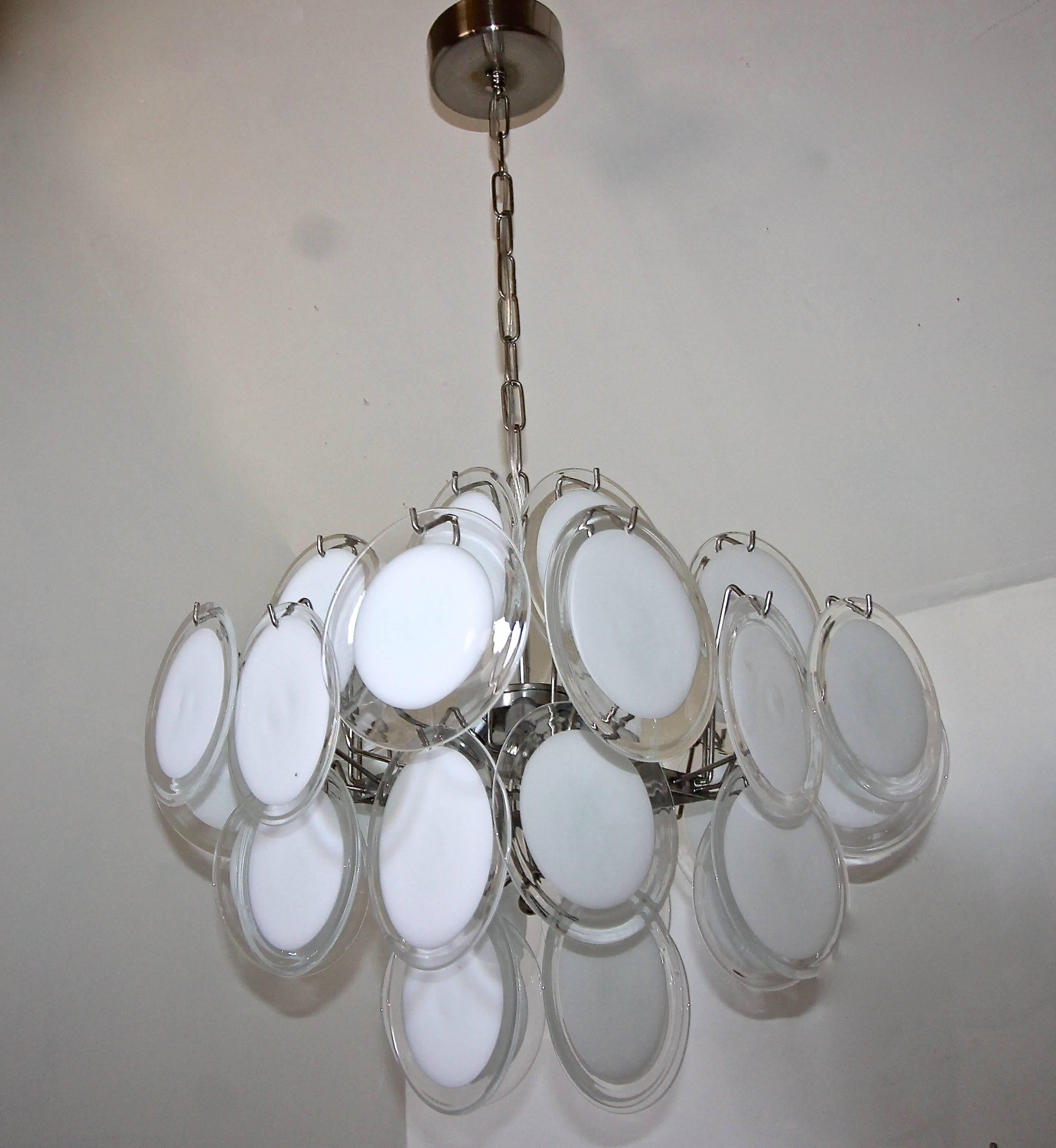 Vistosi Murano Clear and White Disc Chandelier 4