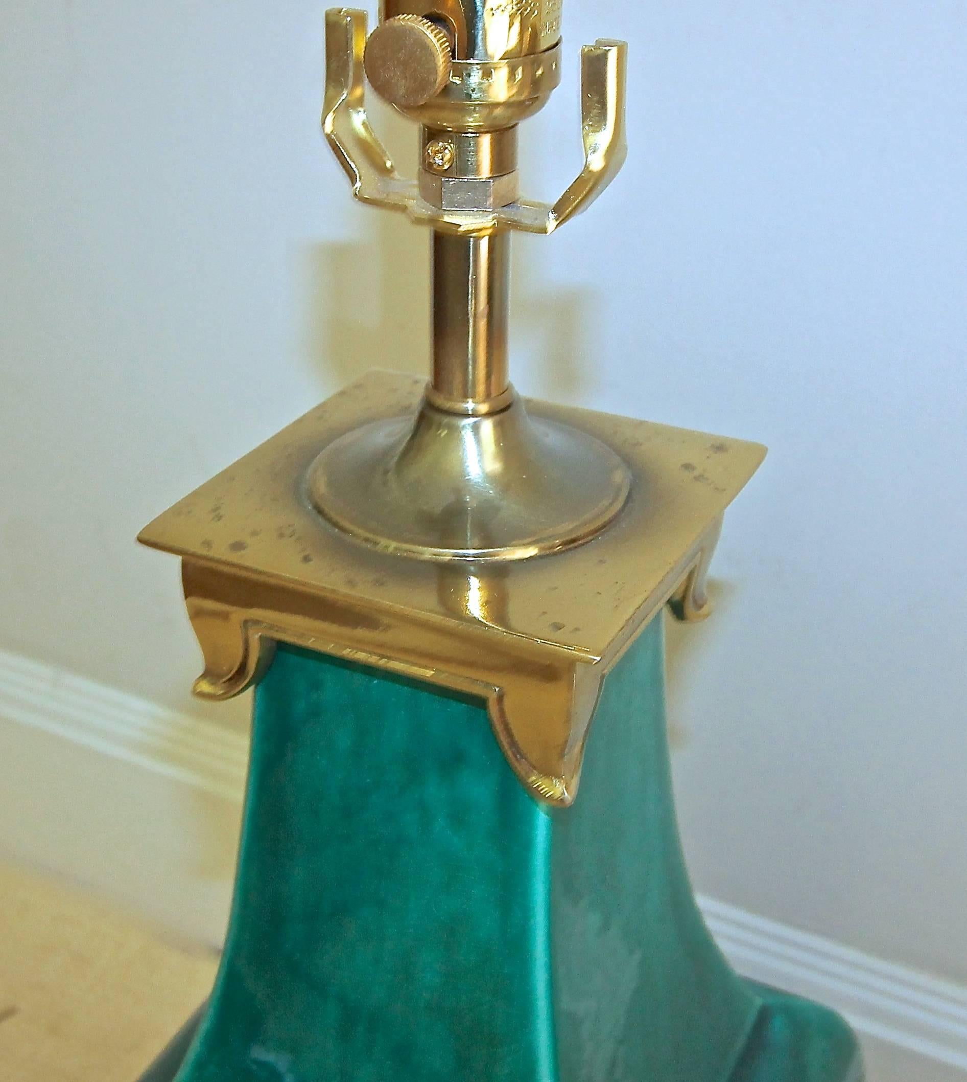 Pair of Stiffel Asian Style Turquoise Ceramic Lamps 1