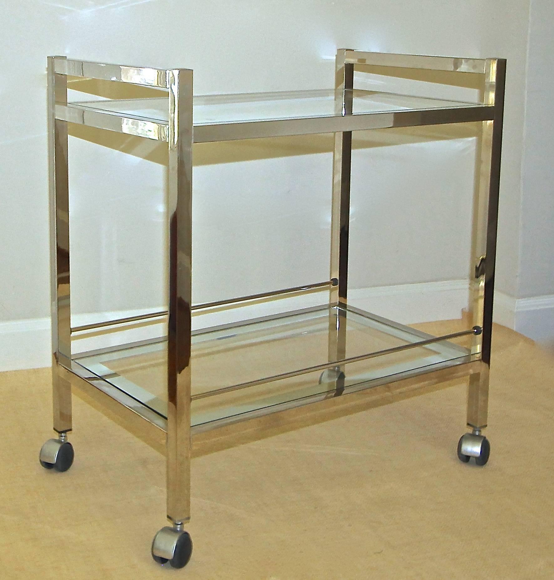 Modern Chrome Two-Tier Bar Cart In Good Condition In Palm Springs, CA
