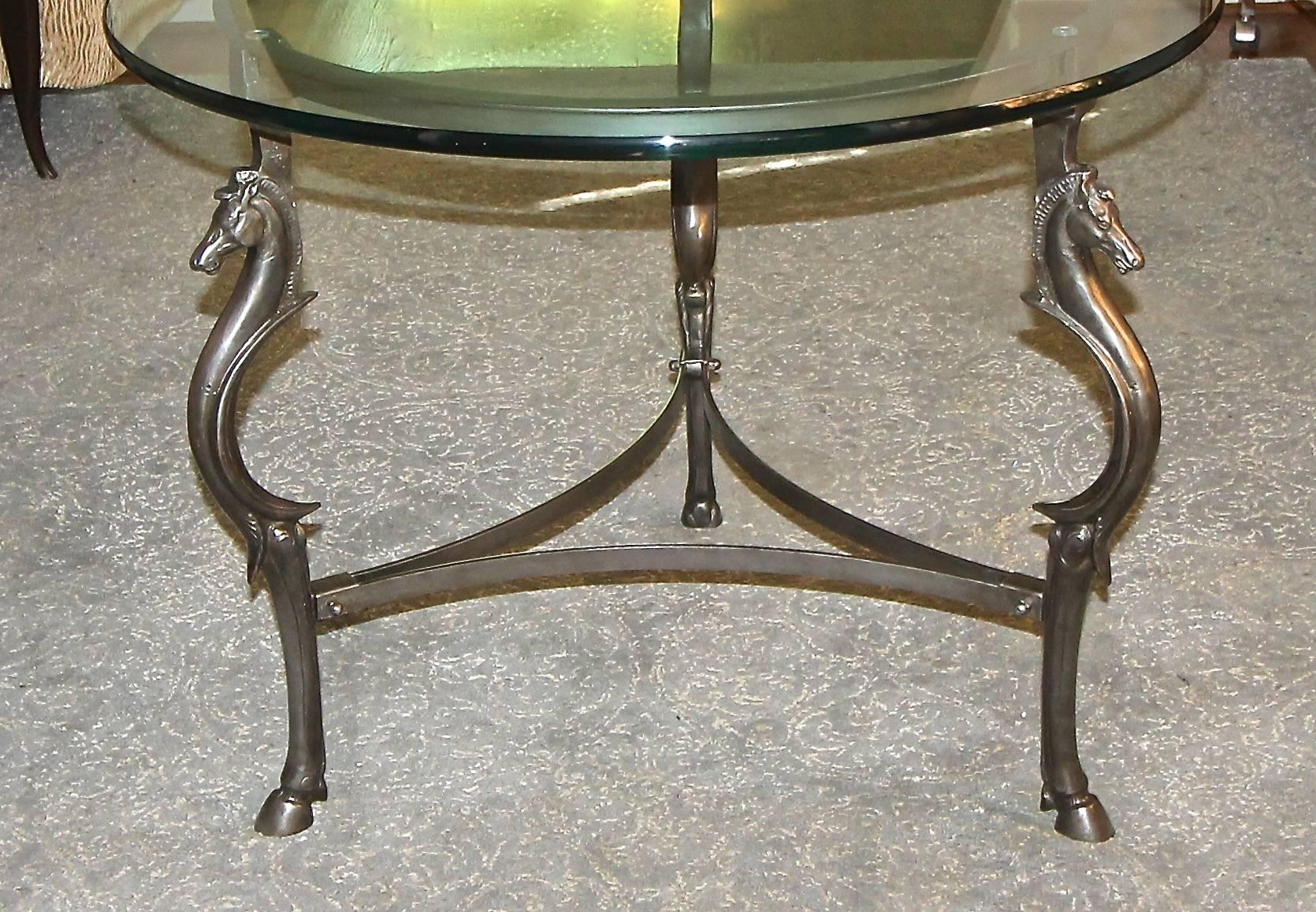 Mid-20th Century Jansen Style Cast Steel Horse Center Table