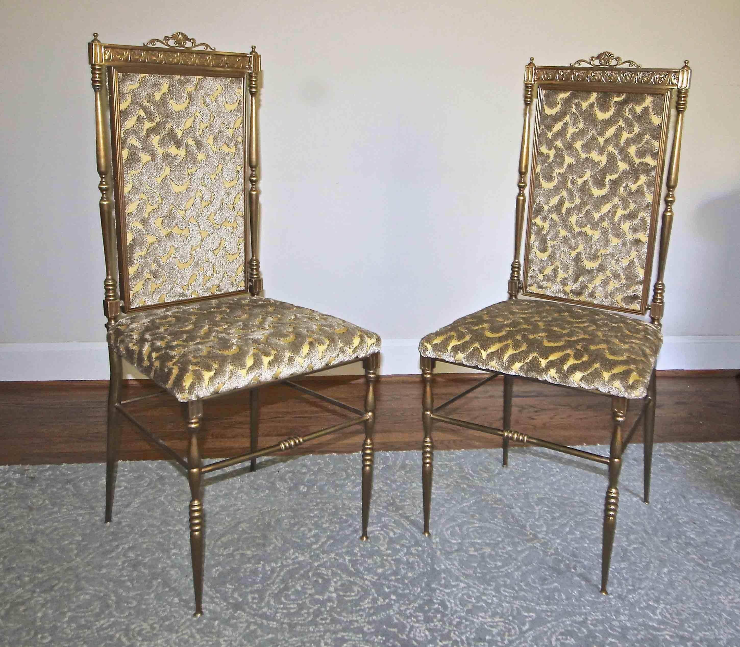 Pair of Chiavari Italian Neoclassic Brass Side Chairs For Sale 6
