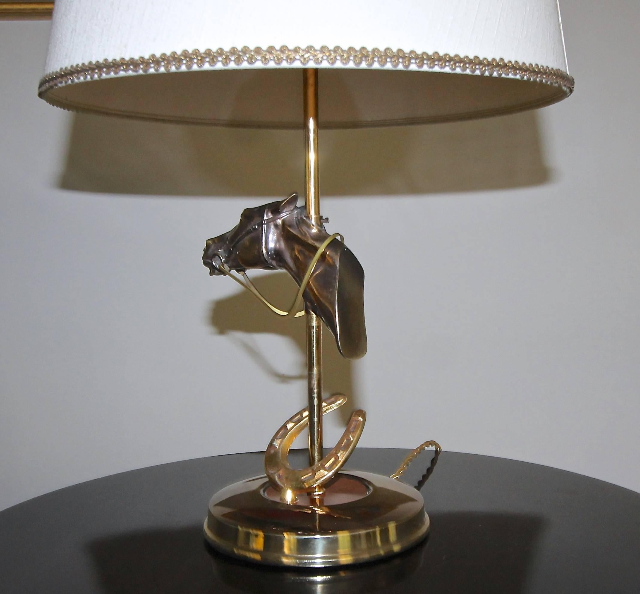 French Horse Equestrian Brass Table Lamp In Good Condition In Palm Springs, CA