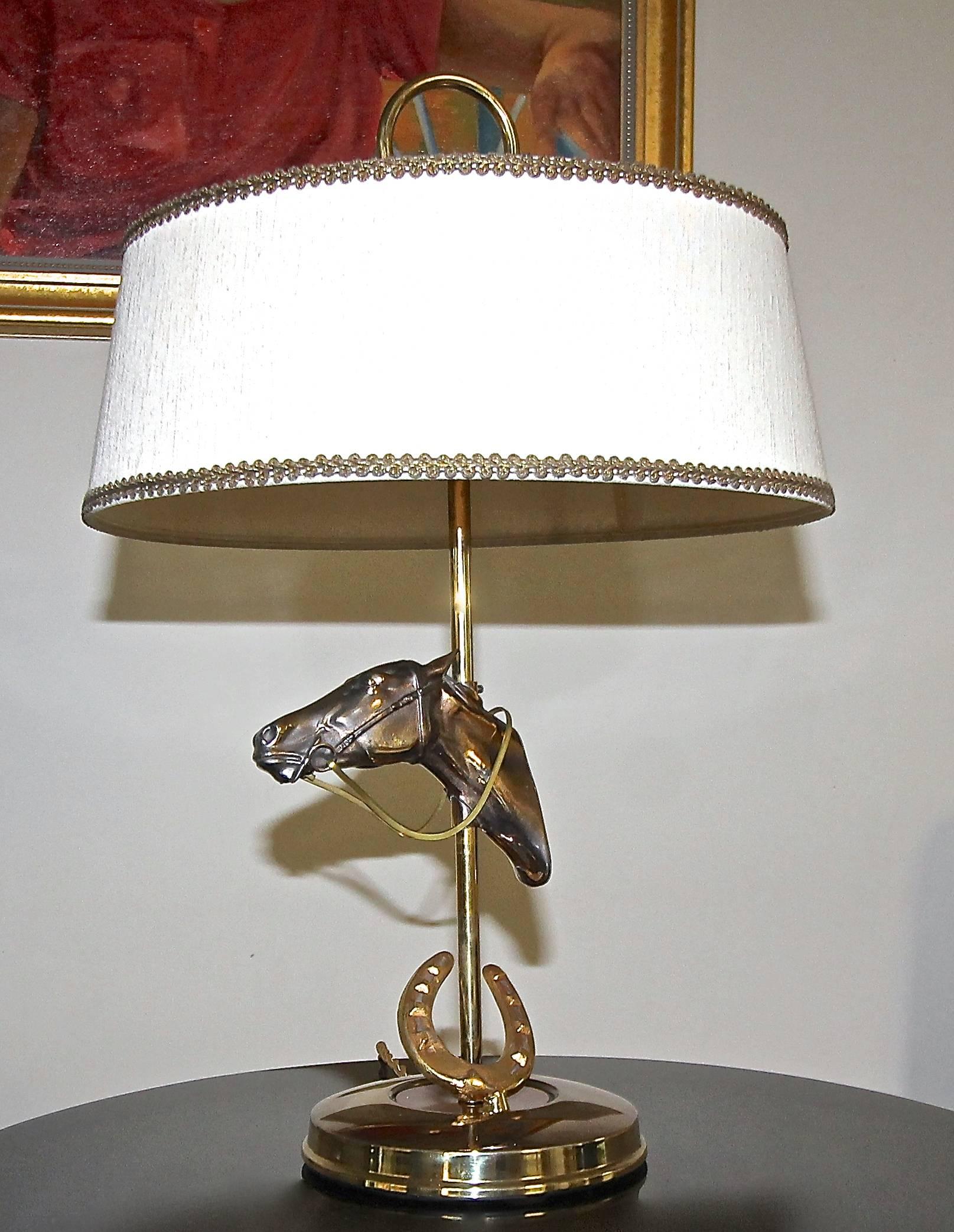 French Horse Equestrian Brass Table Lamp 1