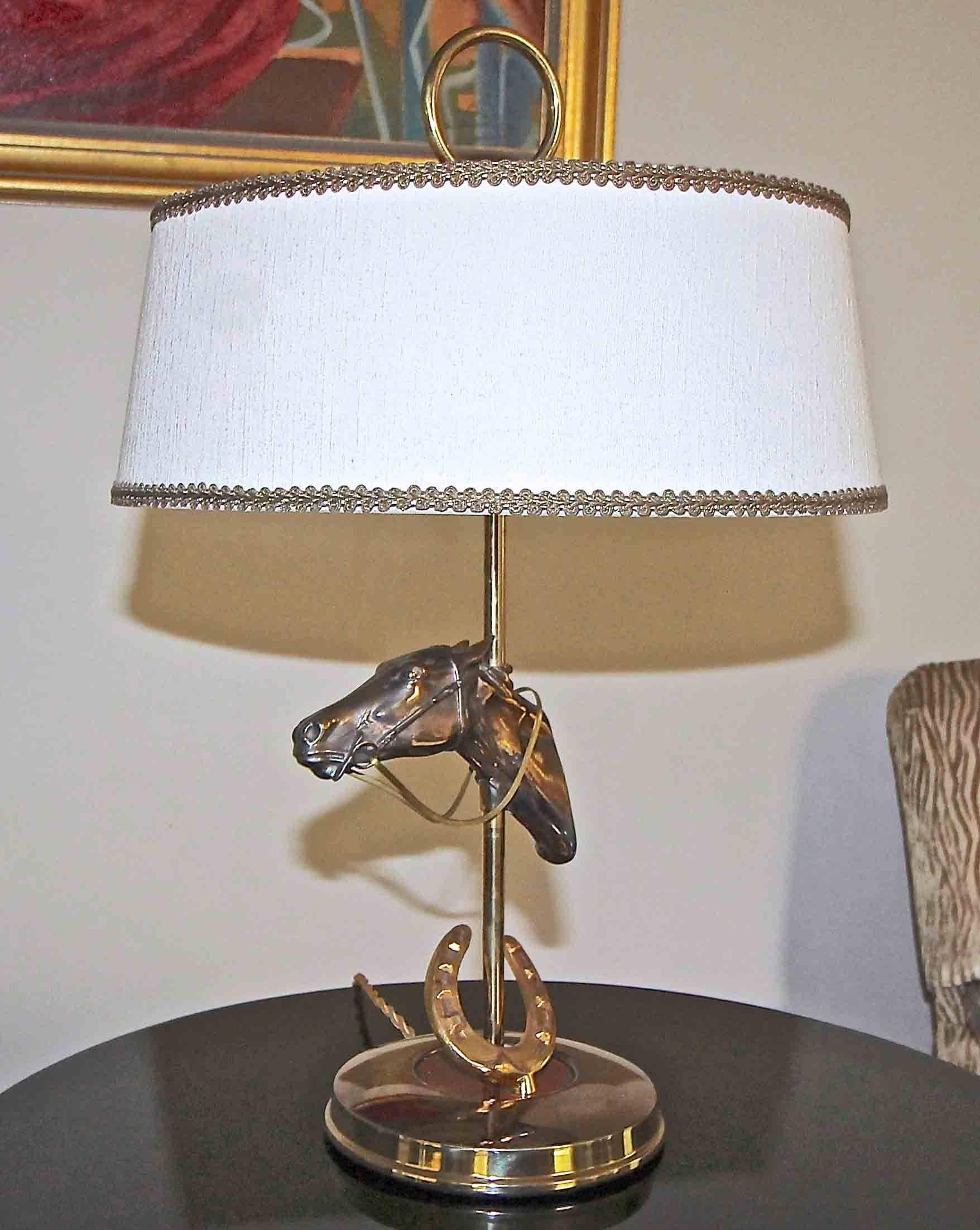 Plated French Horse Equestrian Brass Table Lamp