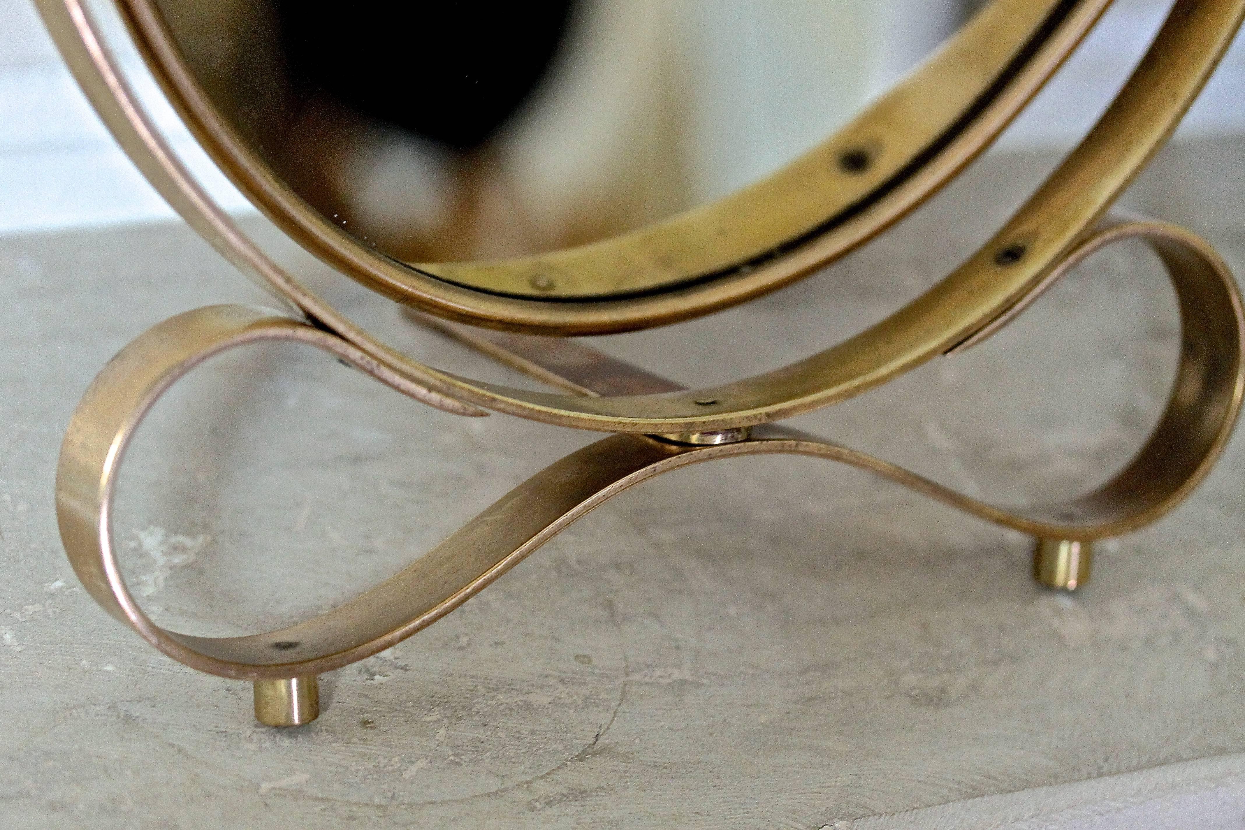 Veneer Gio Ponti Style Italian Brass Vanity Table Mirror