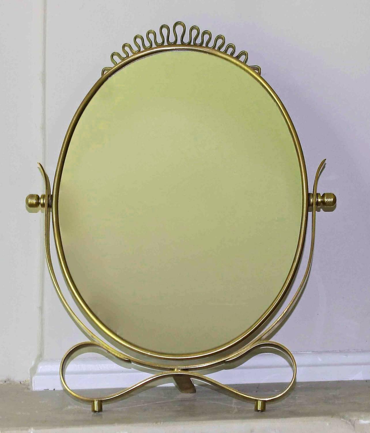 Gio Ponti Style Italian Brass Vanity Table Mirror 3
