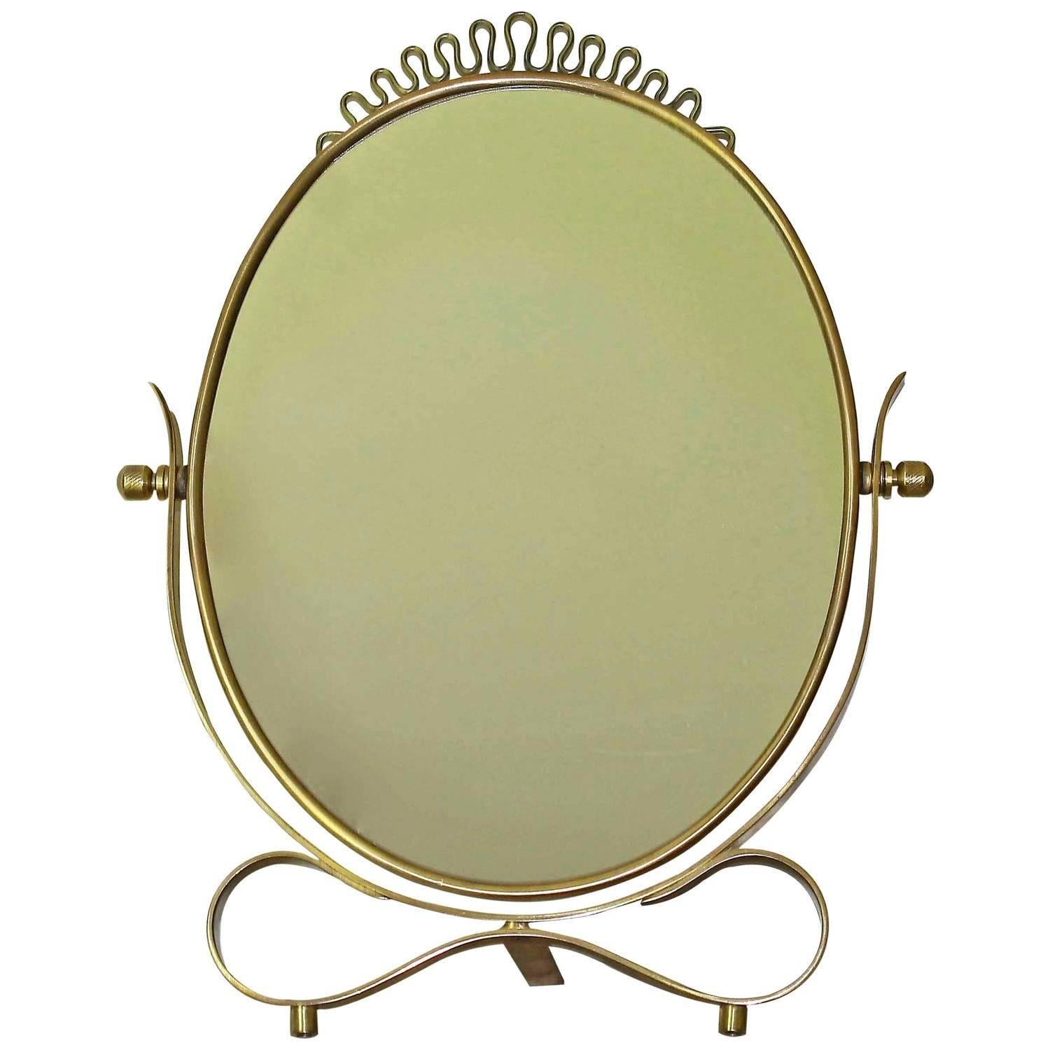 Gio Ponti Style Italian Brass Vanity Table Mirror 5