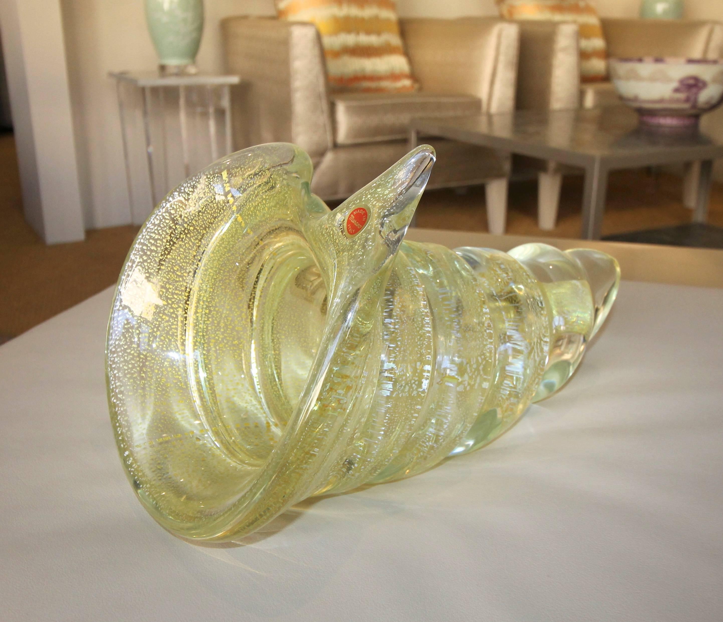 Large Gold Silver Murano Counch Seashell Centerpiece Bowl For Sale 1