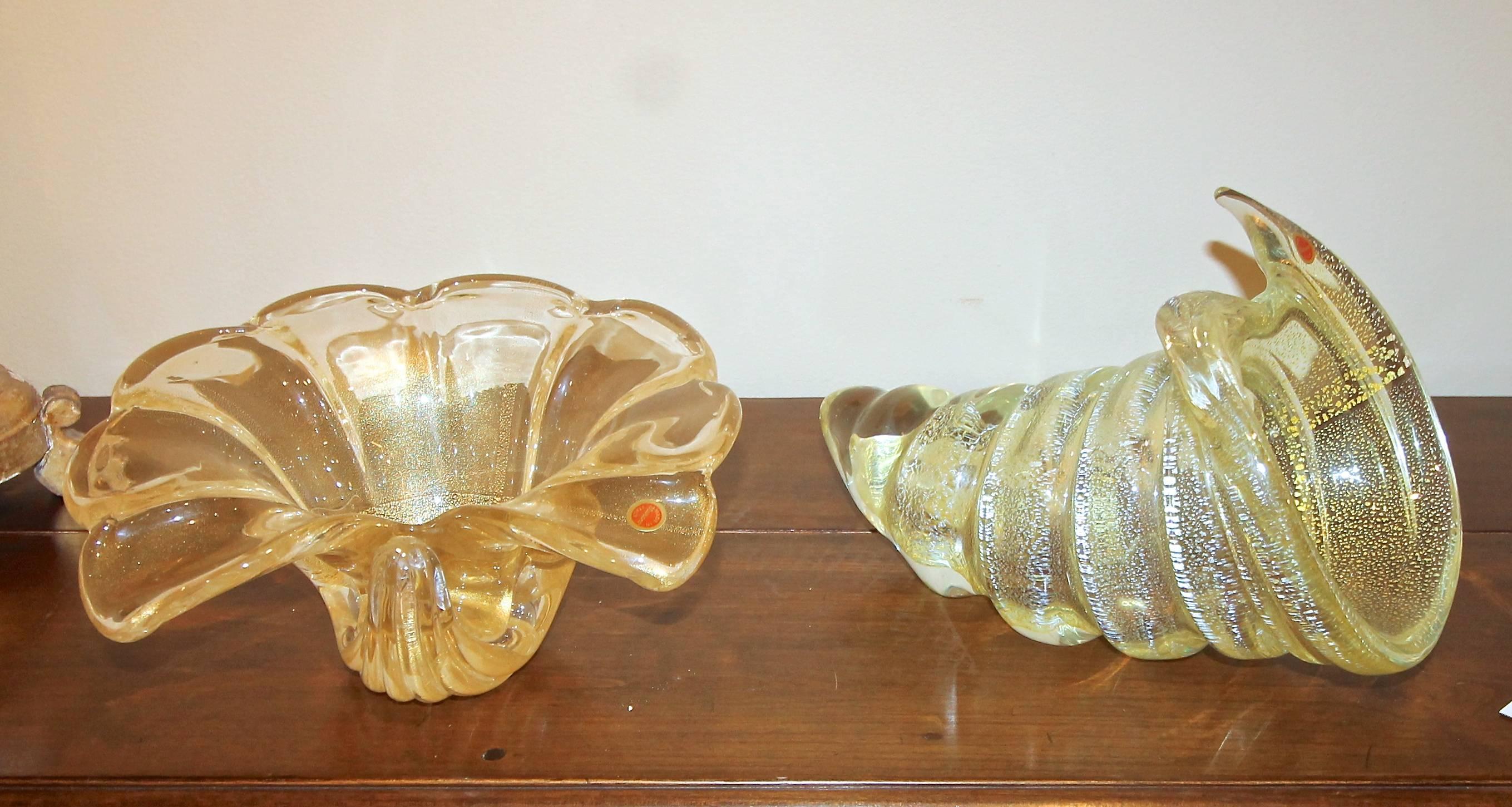 Large Gold Silver Murano Counch Seashell Centerpiece Bowl For Sale 2