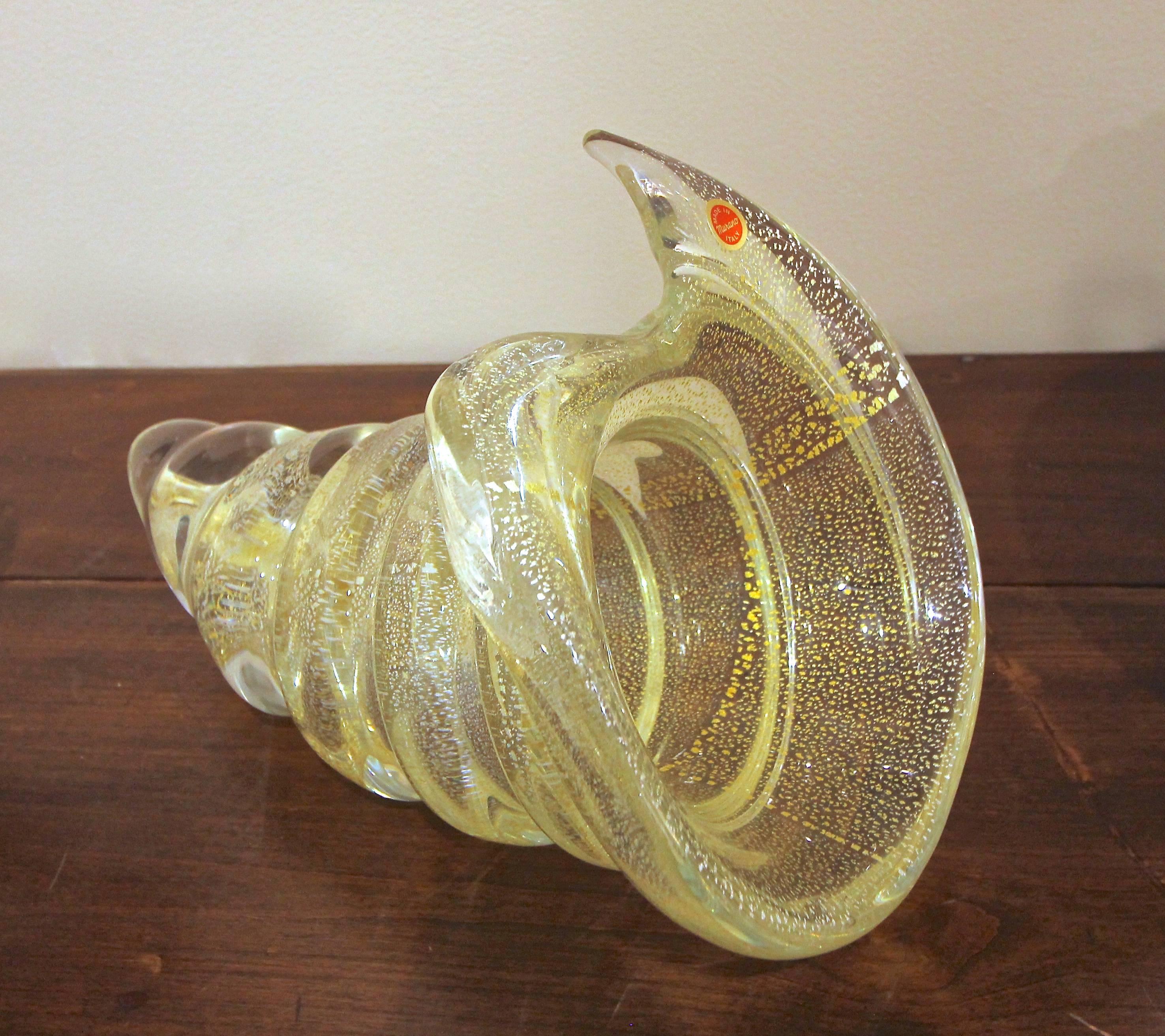Glass Large Gold Silver Murano Counch Seashell Centerpiece Bowl For Sale