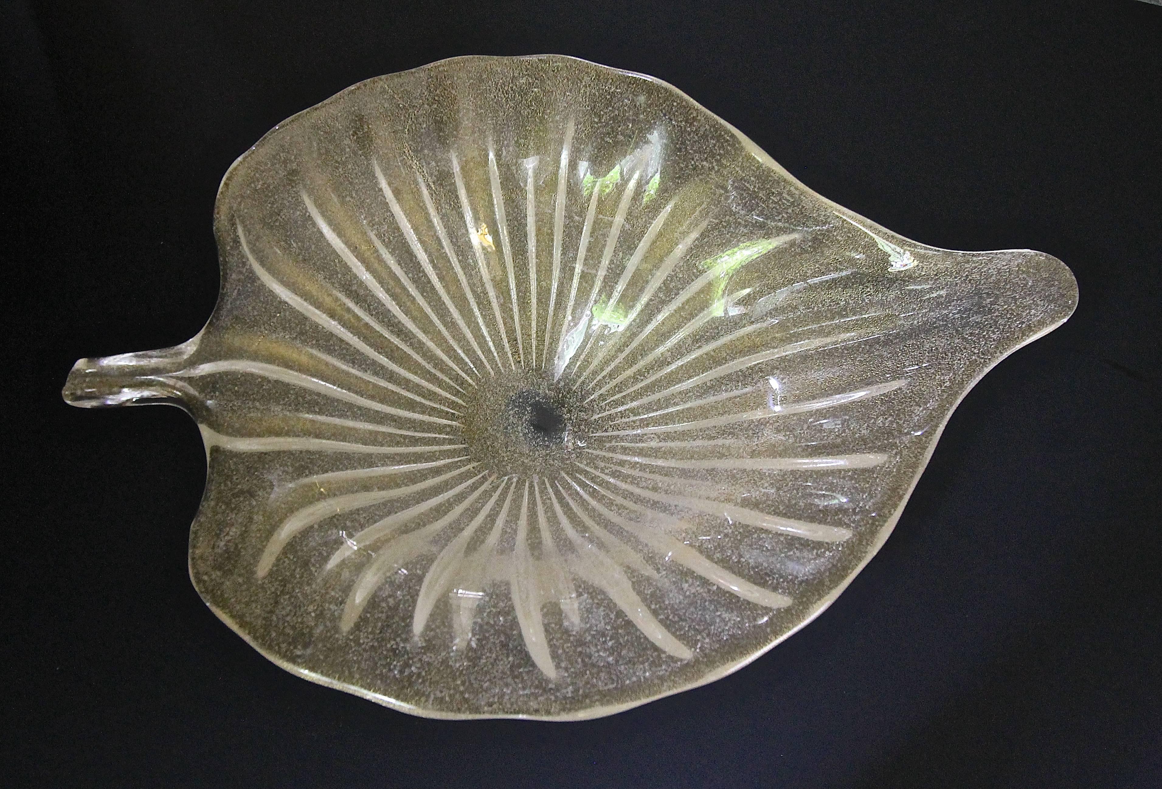 Large Murano Italian Gold Glass Leaf Shaped Centerpiece Bowl 3