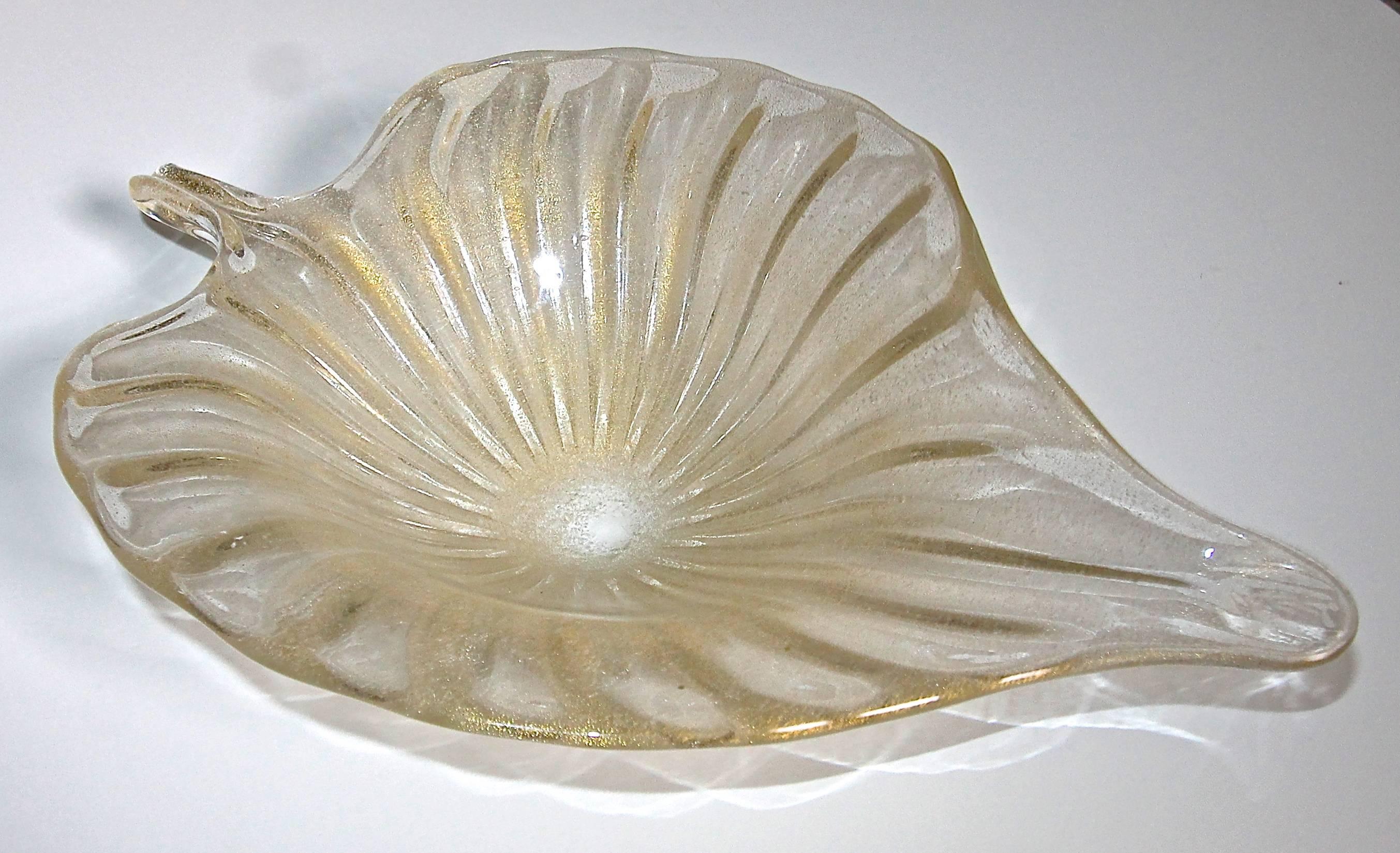 Large Murano Italian Gold Glass Leaf Shaped Centerpiece Bowl 2