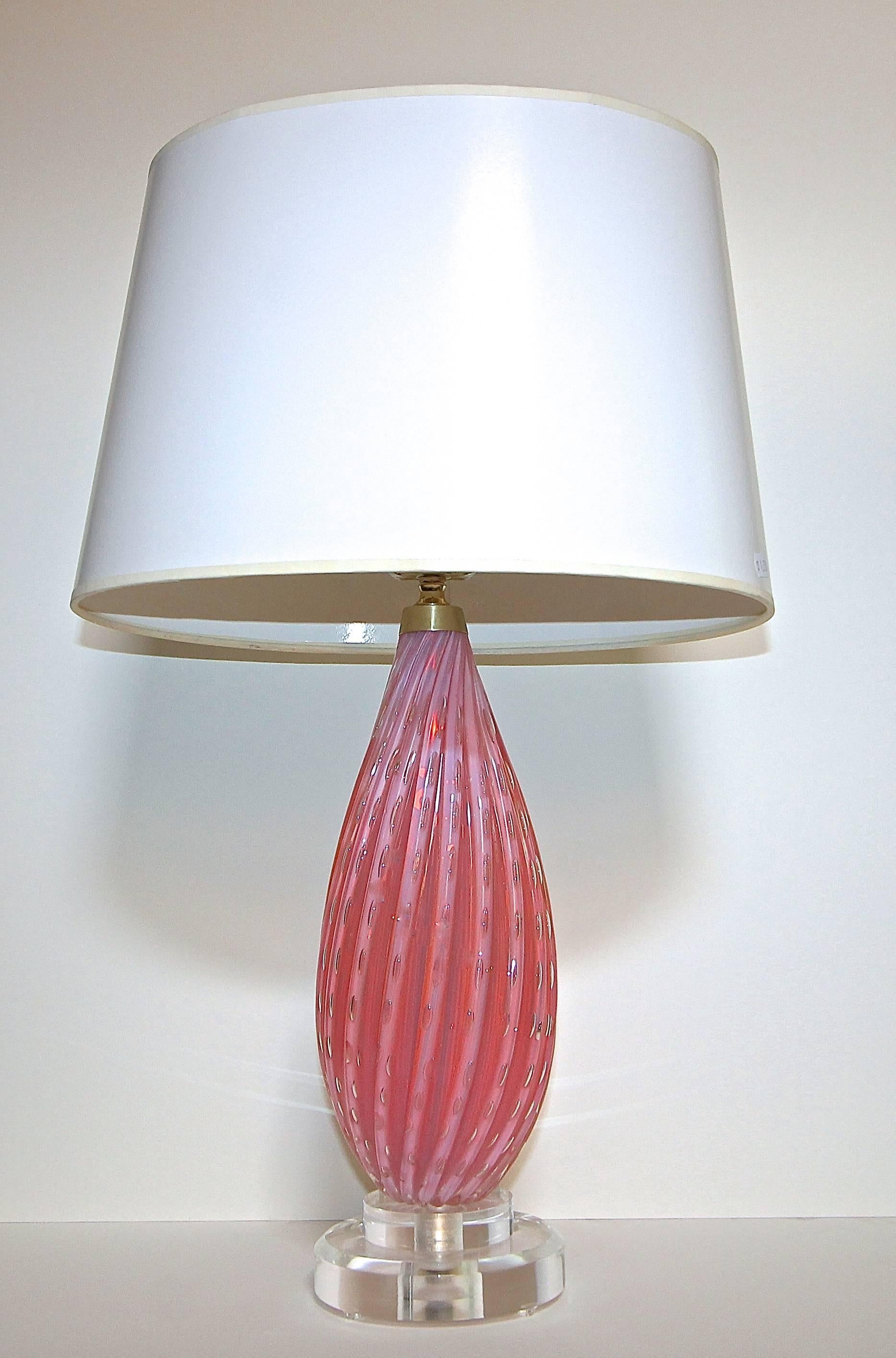 Italian Murano Glass Barbini Pink Control Bubble Table Lamp 5