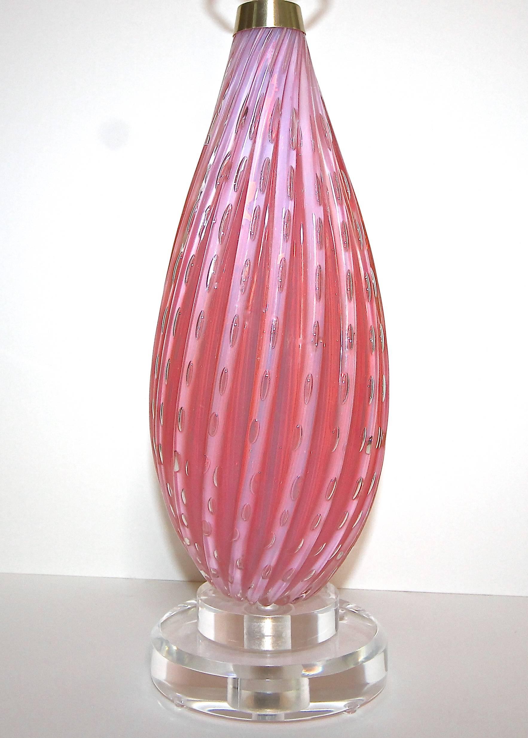 Italian Murano Glass Barbini Pink Control Bubble Table Lamp In Excellent Condition In Palm Springs, CA