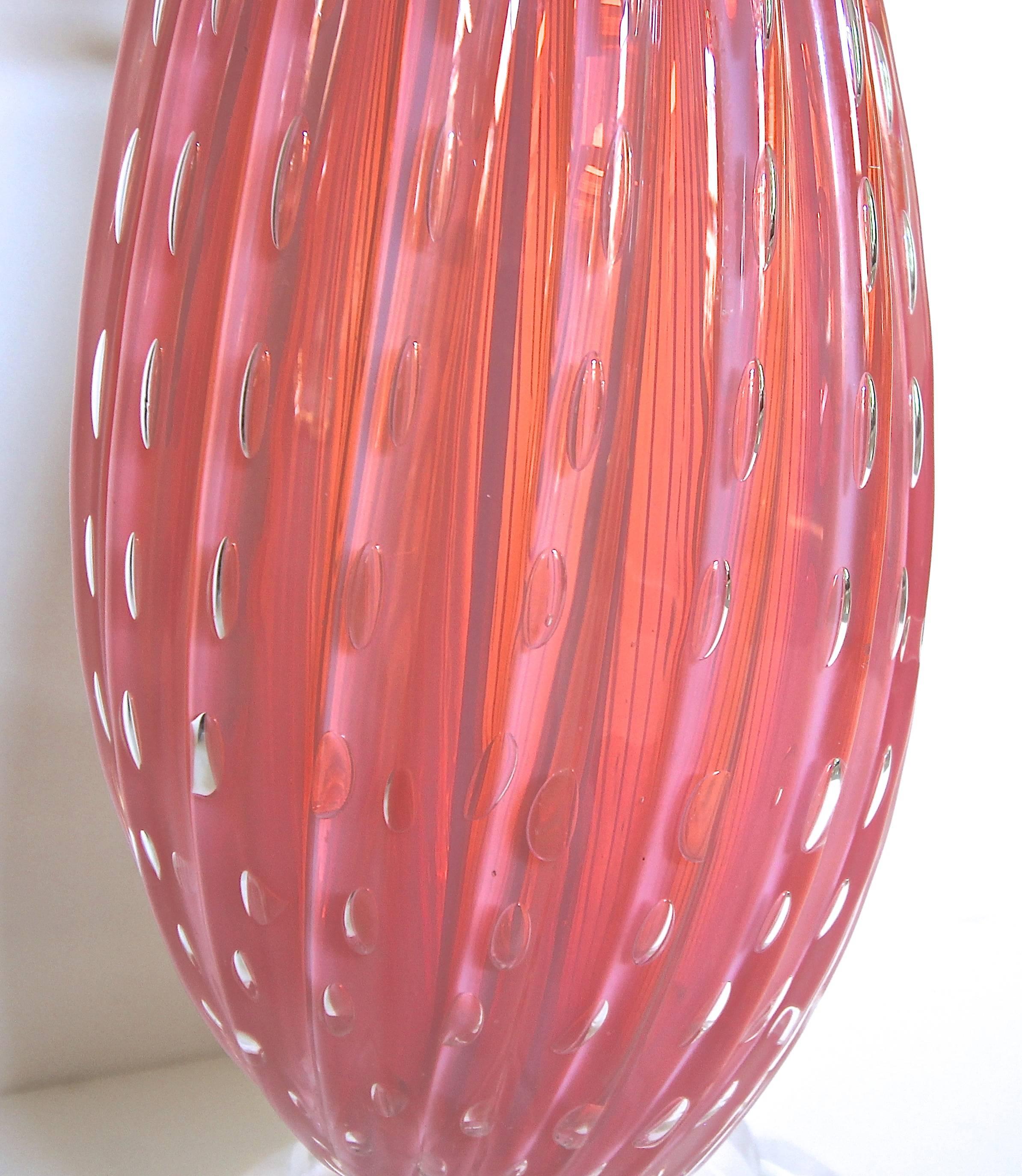 Mid-20th Century Italian Murano Glass Barbini Pink Control Bubble Table Lamp