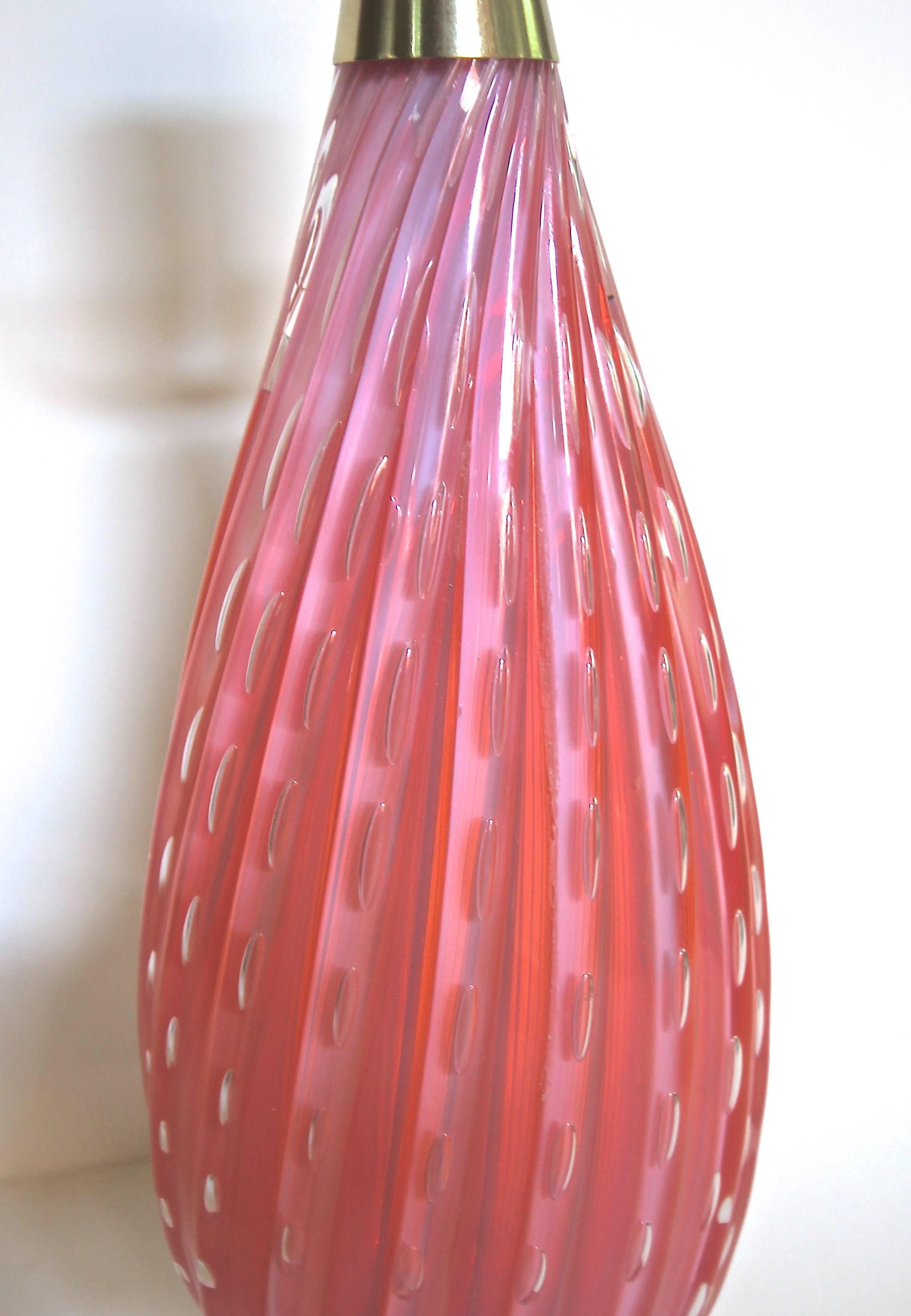 Italian Murano Glass Barbini Pink Control Bubble Table Lamp 2