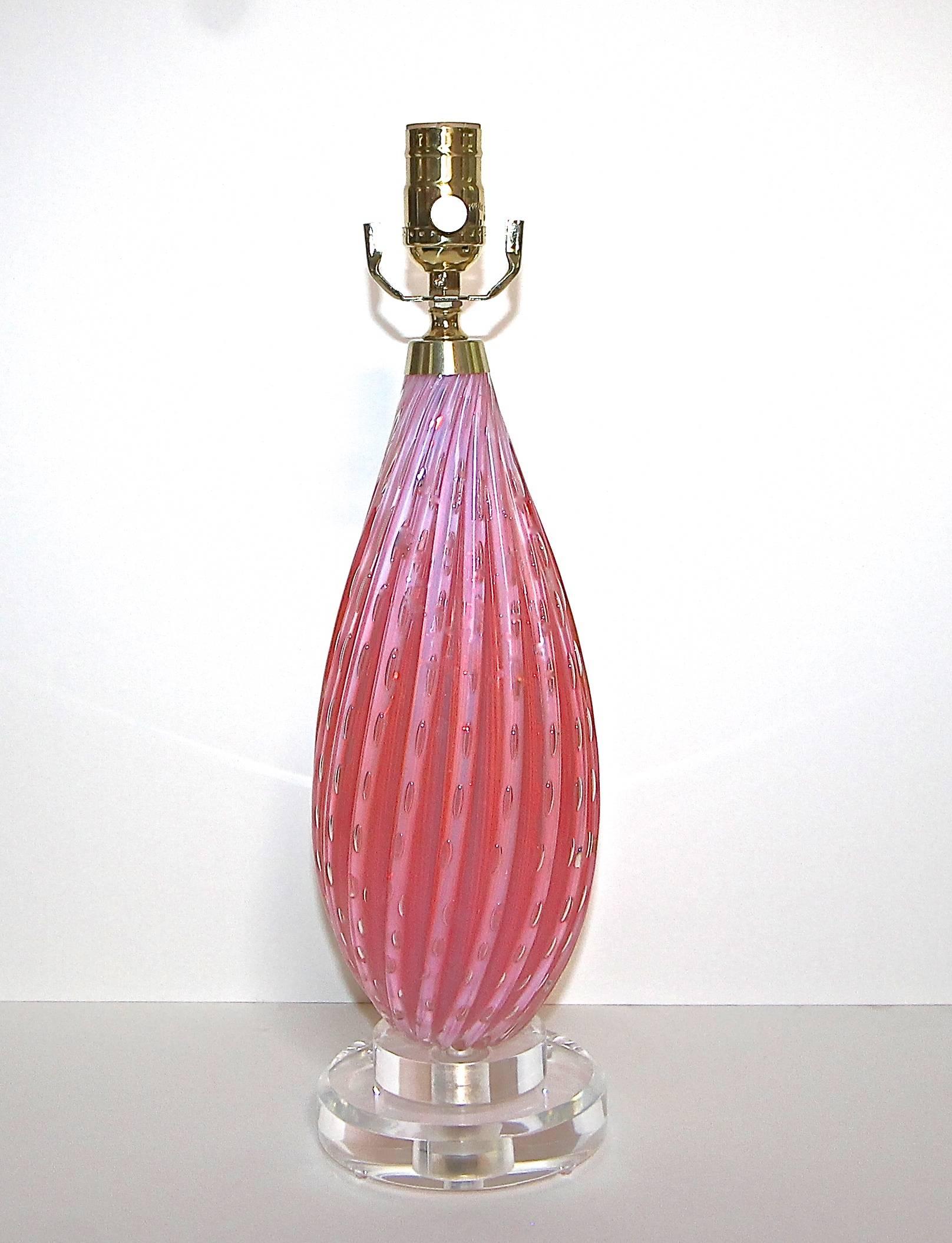 Italian Murano Glass Barbini Pink Control Bubble Table Lamp 3