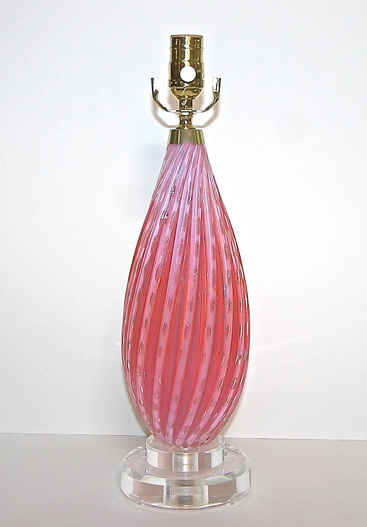 Italian Murano Glass Barbini Pink Control Bubble Table Lamp 1