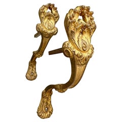 Large Pair Antique French Gilt Bronze Curtain Tie Back Brackets