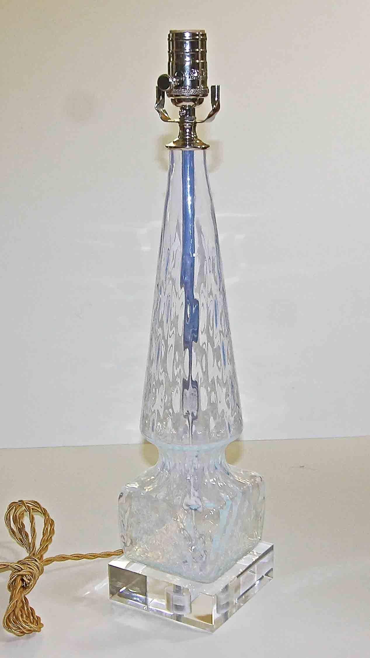 Plated Murano Italian Opalescent Glass Lamp For Sale