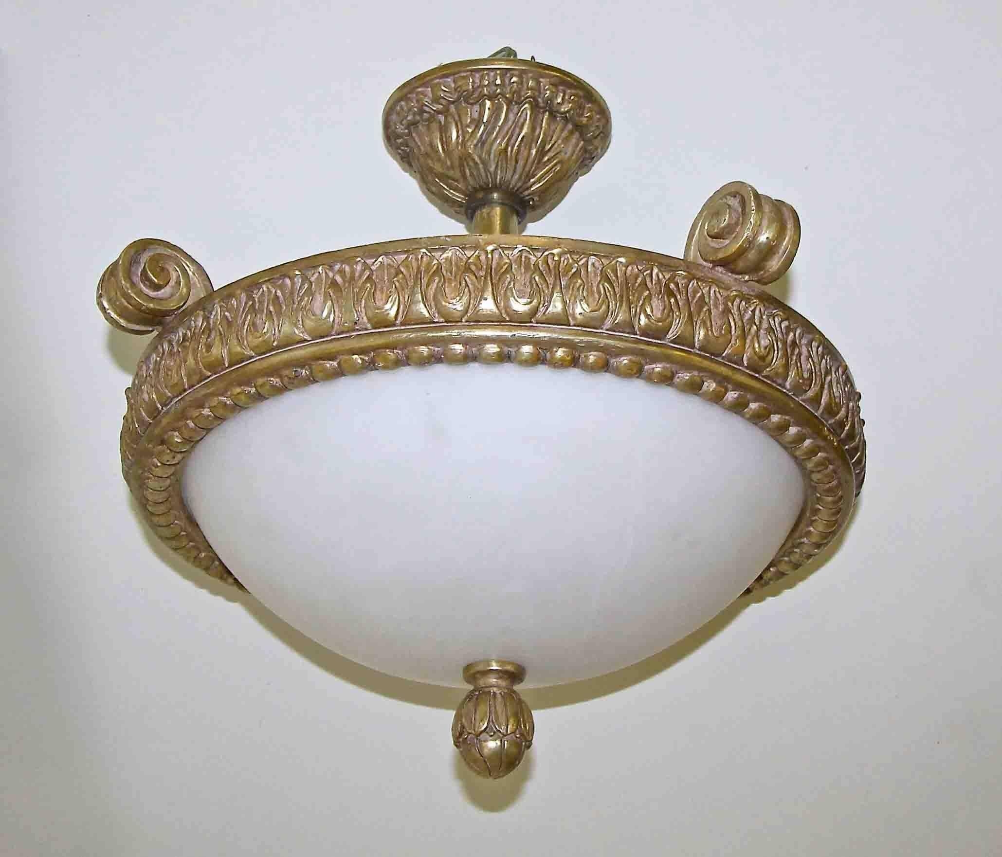 20th Century Set of Four Giltwood Alabaster Pendant Ceiling Lights