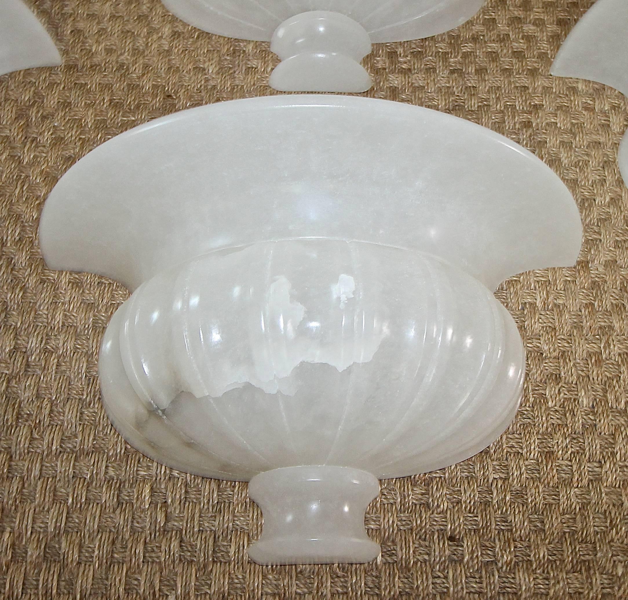 Italian Set of Four Large Neoclassic Urn Form Alabaster Wall Sconces For Sale
