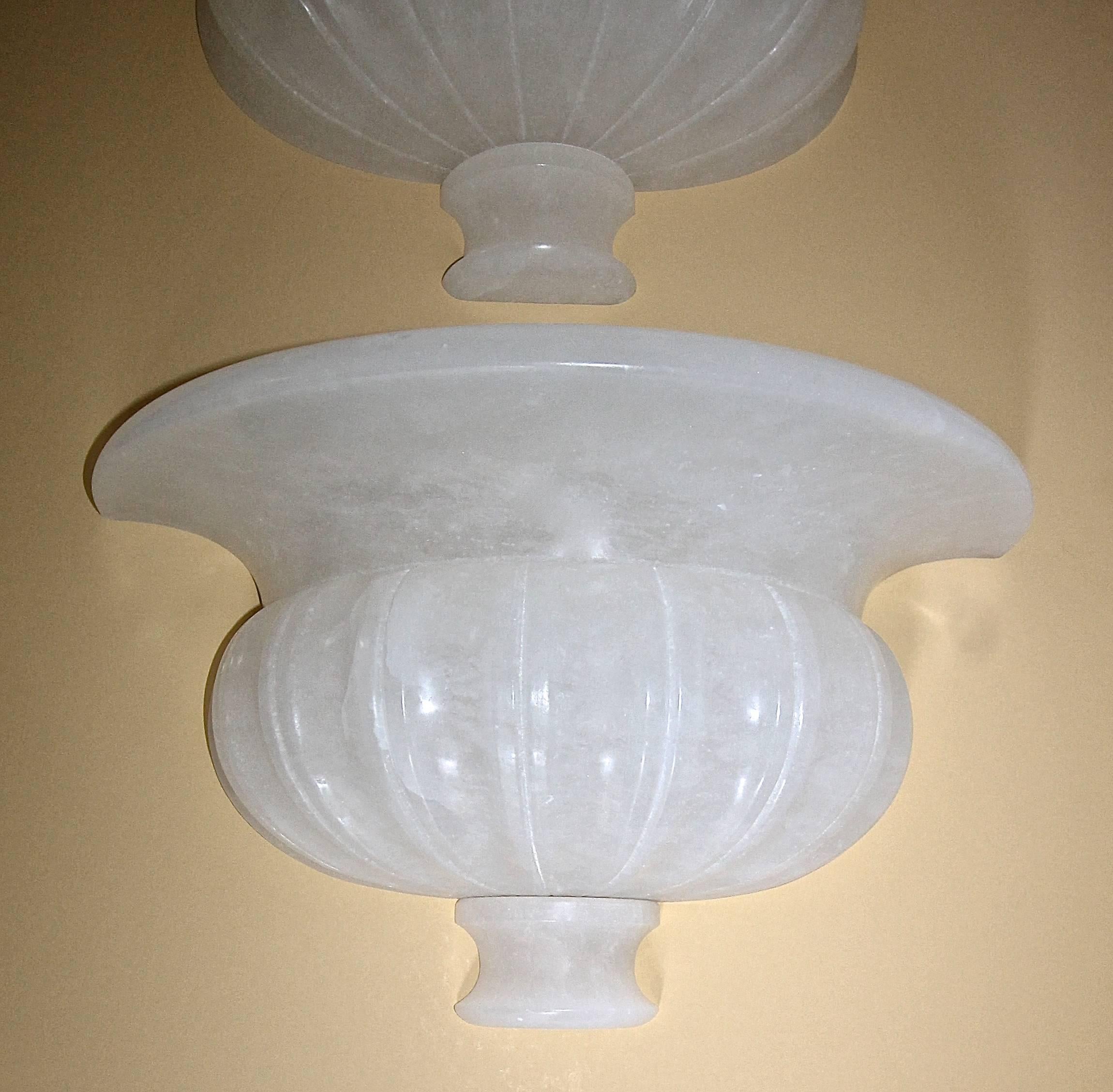 Set of Four Large Neoclassic Urn Form Alabaster Wall Sconces For Sale 1