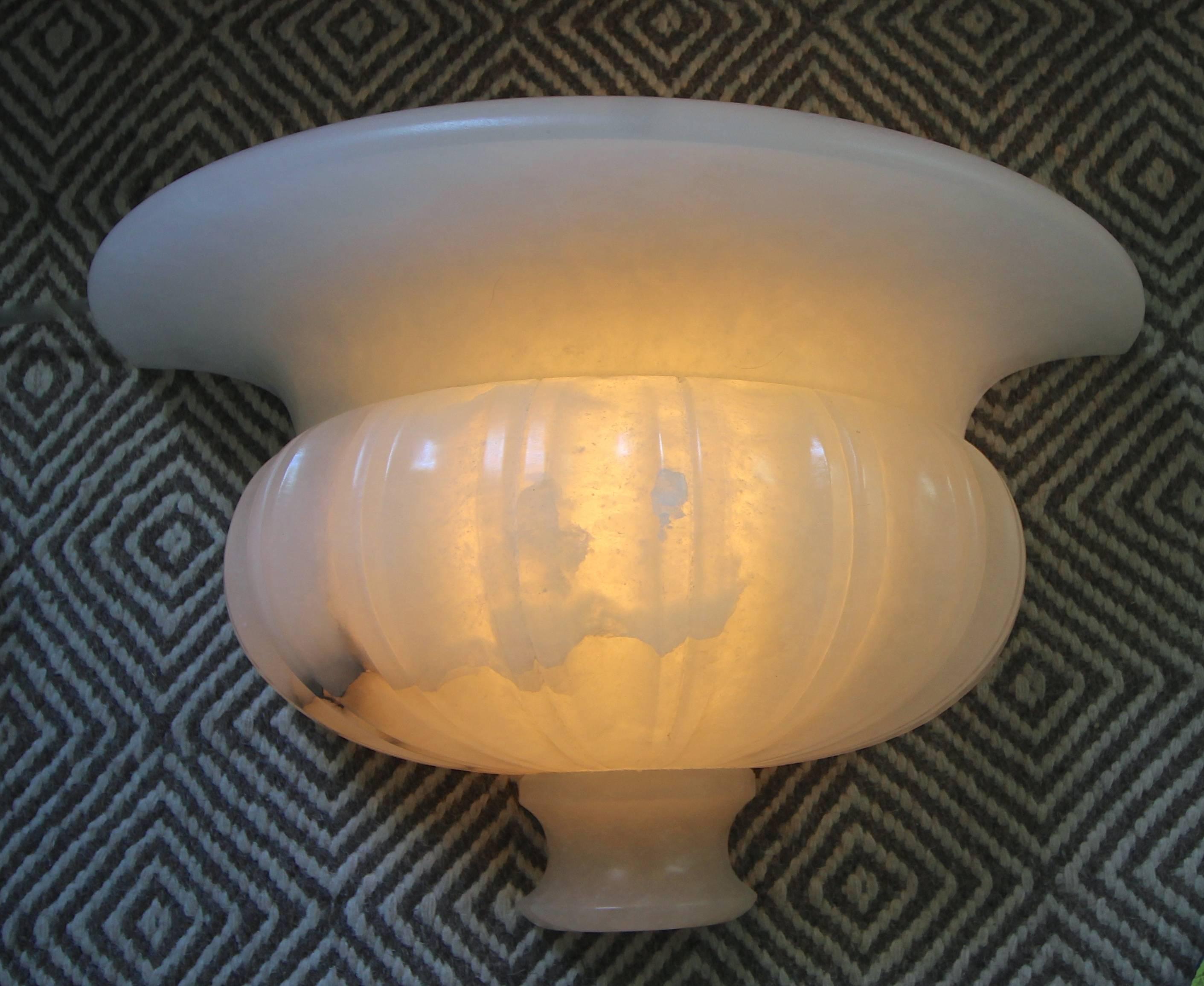 Set of Four Large Neoclassic Urn Form Alabaster Wall Sconces For Sale 2