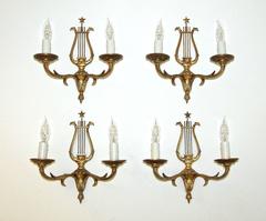 Set of Four French Directoire Style Brass Petitot Wall Sconces