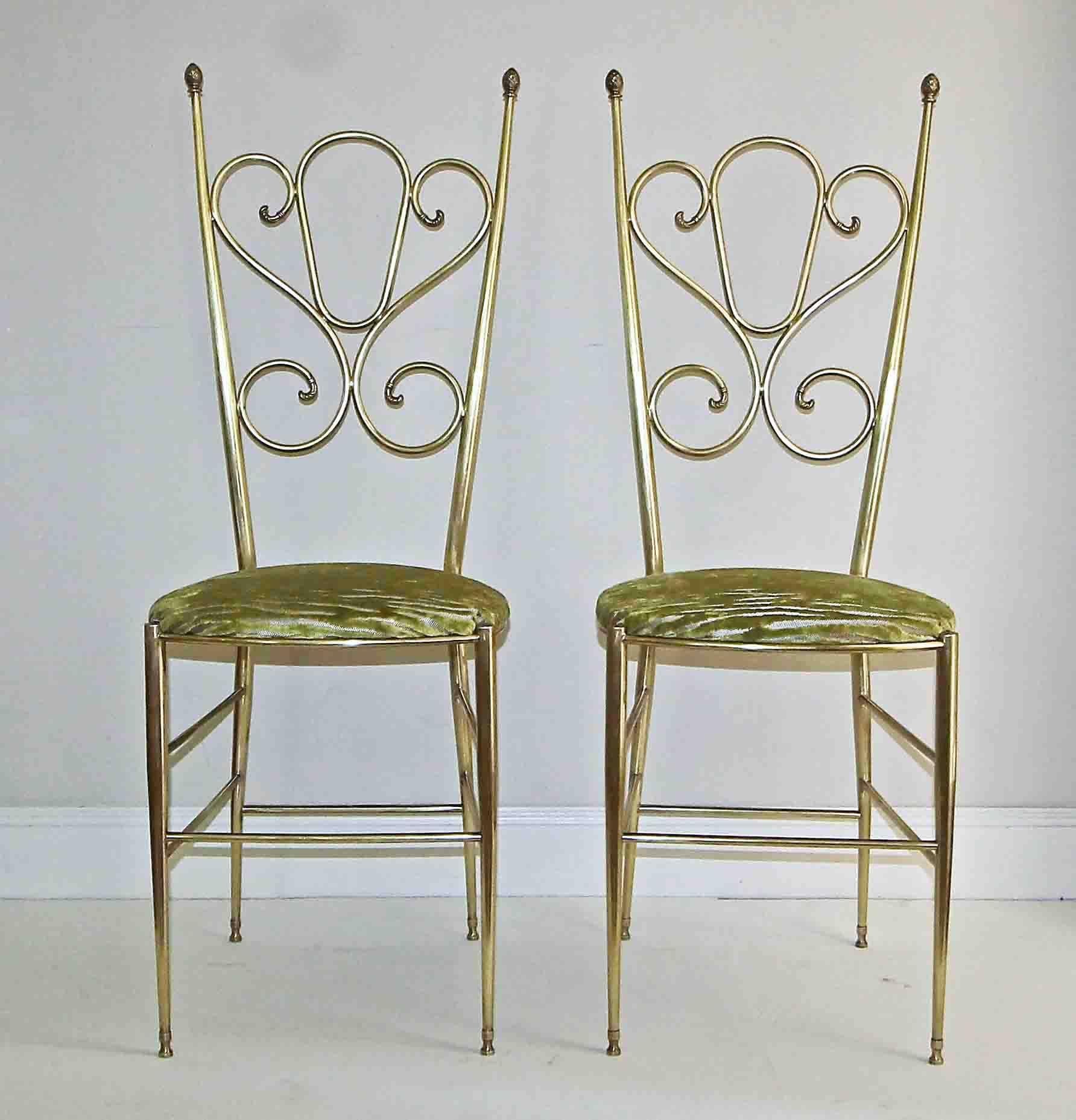 Pair of Tall Back Brass Italian Chiavari Side Chairs 4