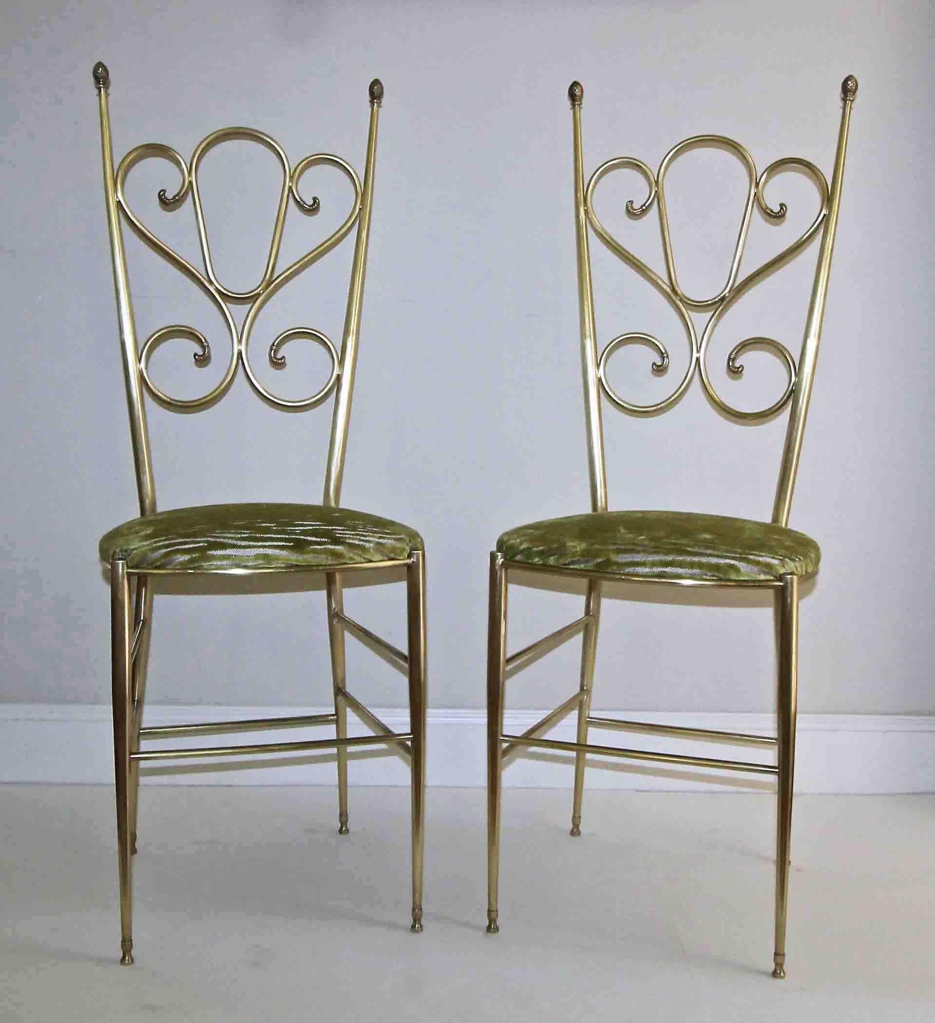 Pair of Tall Back Brass Italian Chiavari Side Chairs 6