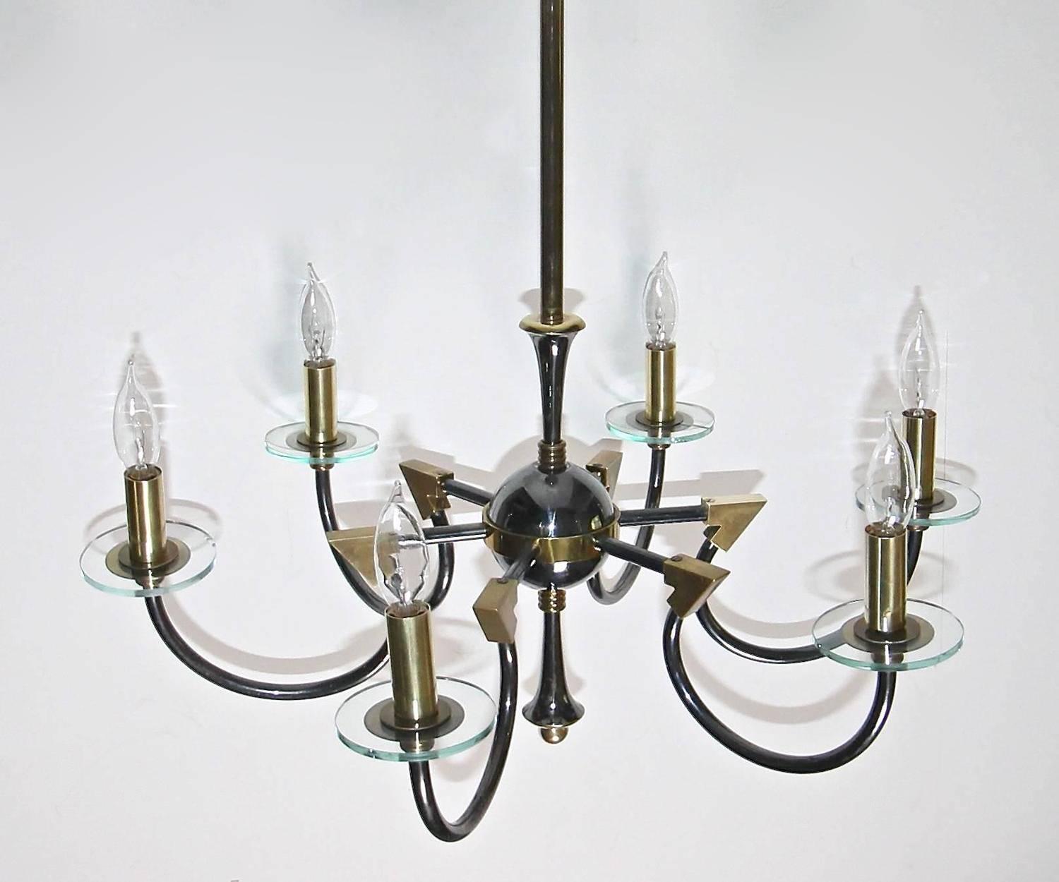 French Moderne Patinated Brass Chandelier by Maison Lunel For Sale 3