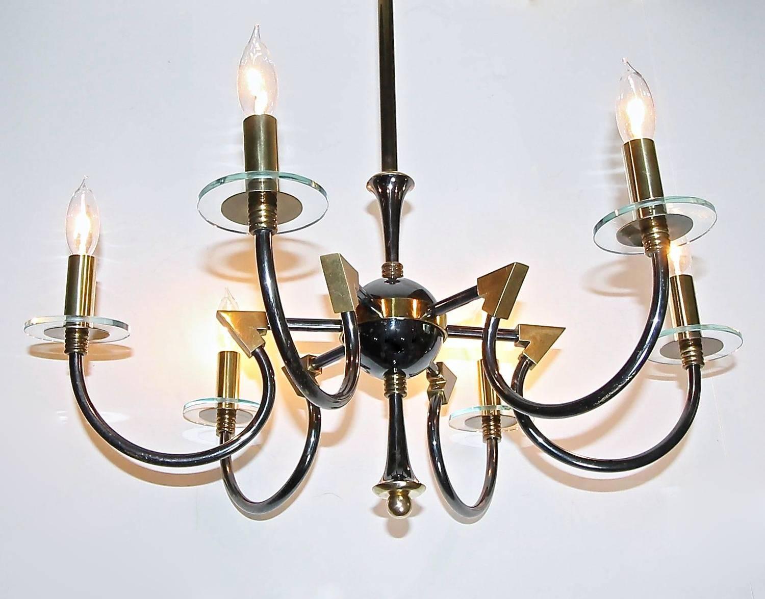French Moderne Patinated Brass Chandelier by Maison Lunel For Sale 4
